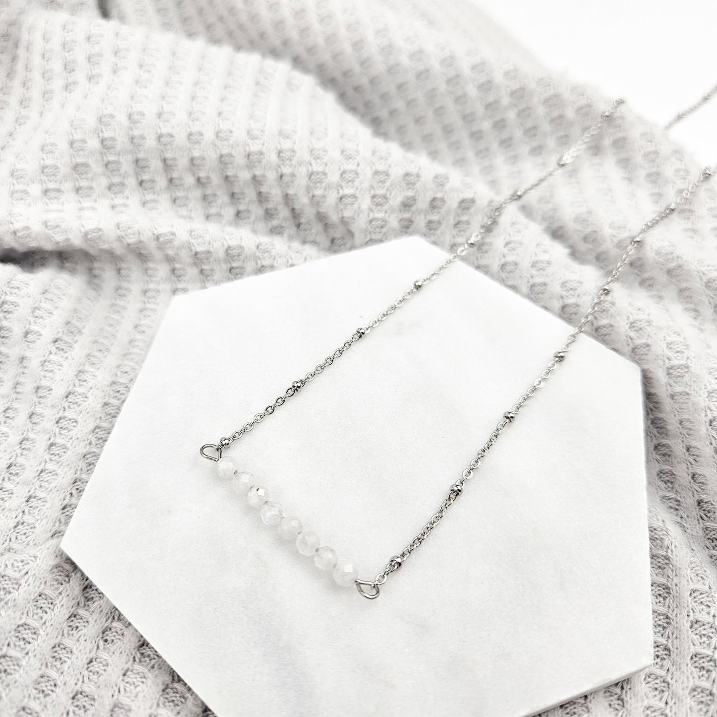 Dainty Gem Bead Bar Moonstone Necklace