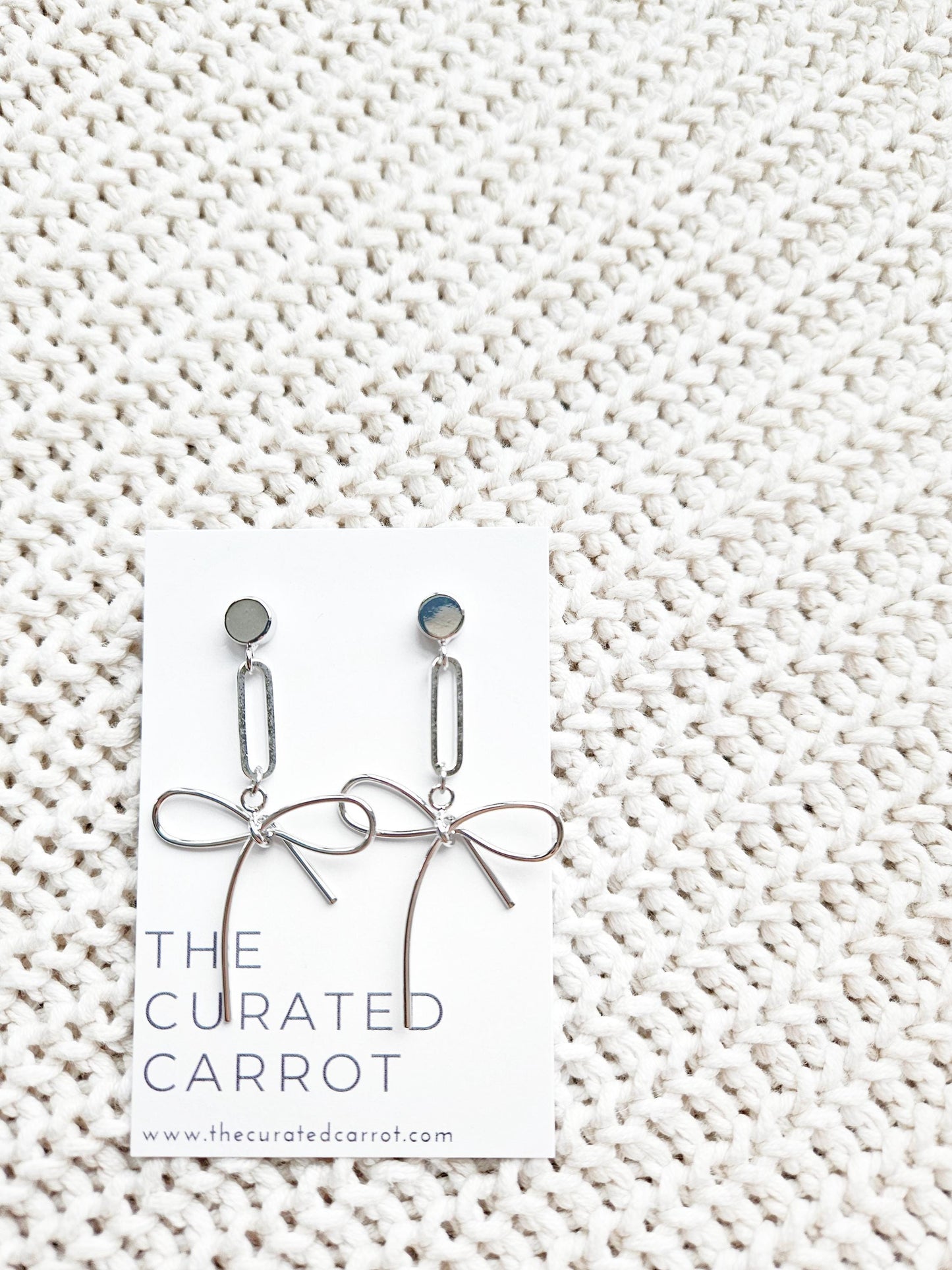 Silver Bow Statement Earrings / Modern Geometric Bow Earrings / Dangle Drop Bows / Bow Gift for Her