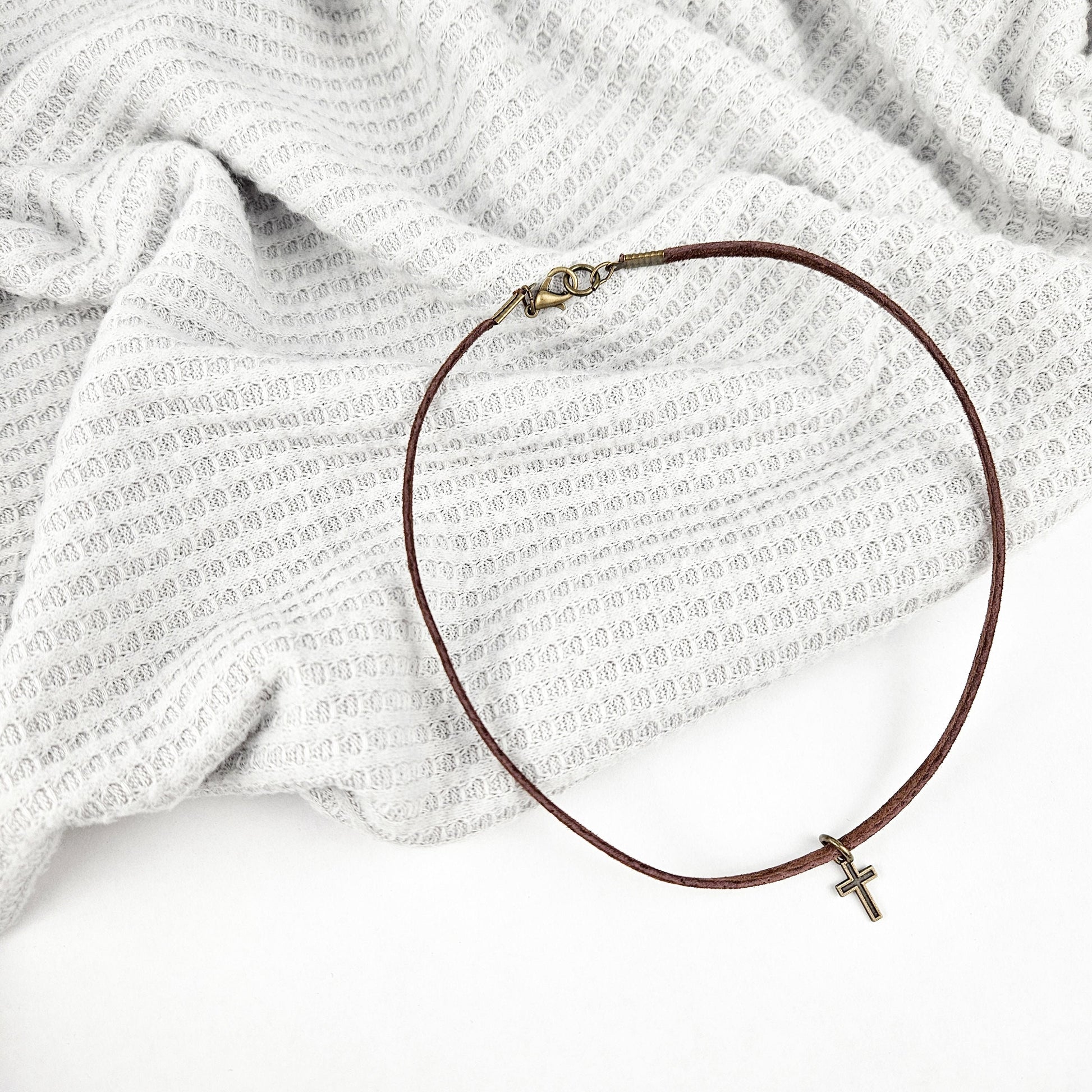 Child's Cross + Leather Essential Oil Diffuser Necklace
