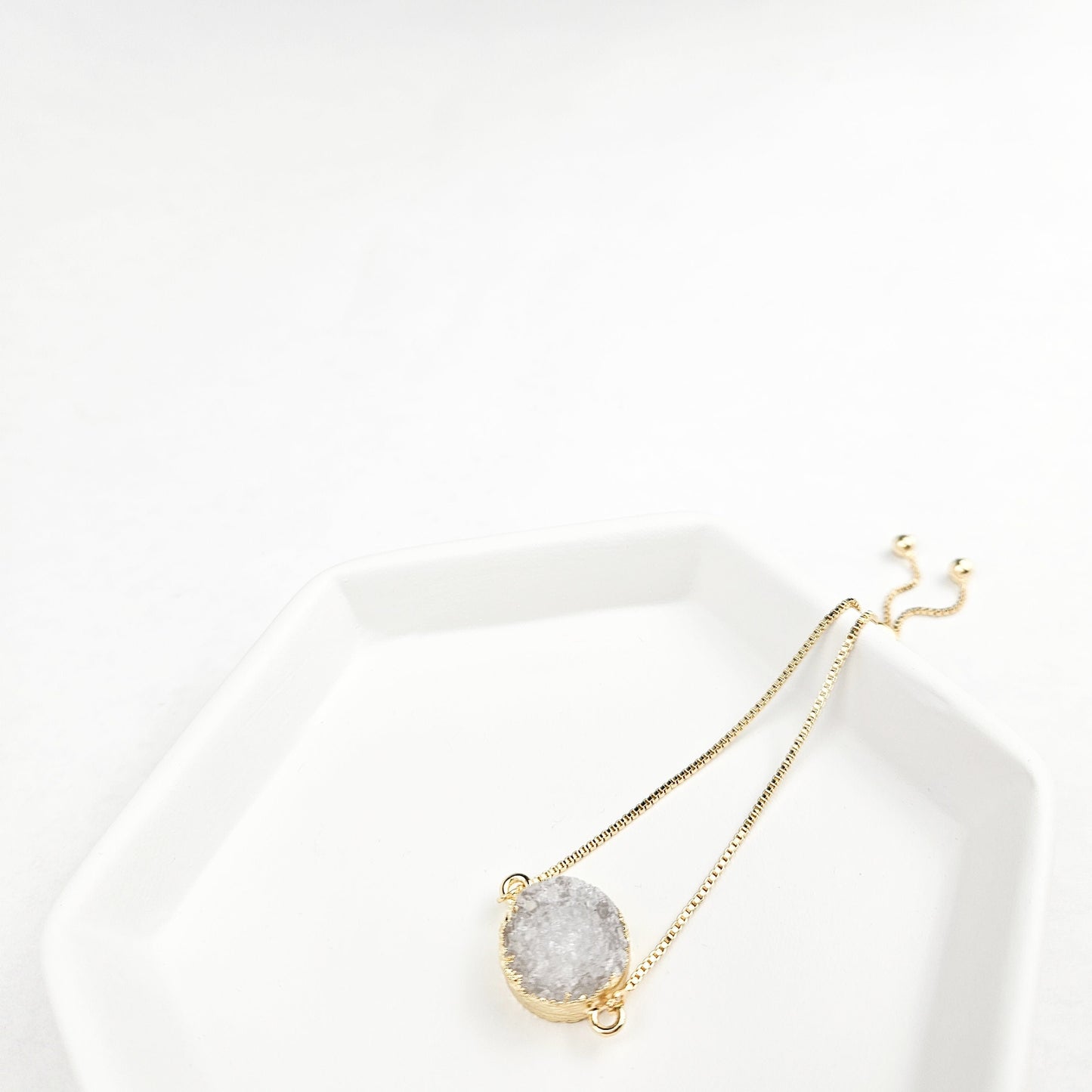 Adjustable Round Druzy Quartz Crystal Bracelet