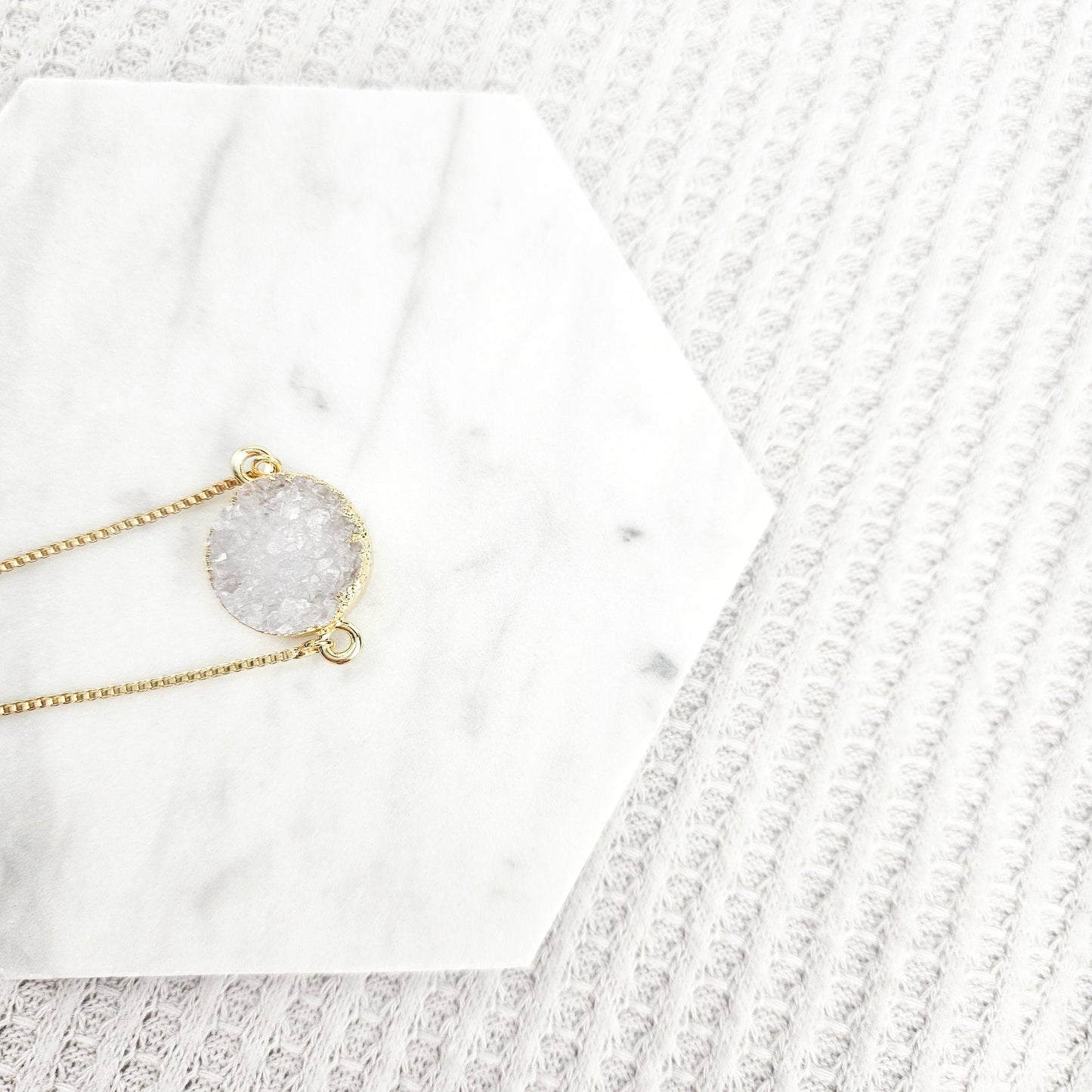 Adjustable Round Druzy Quartz Crystal Bracelet