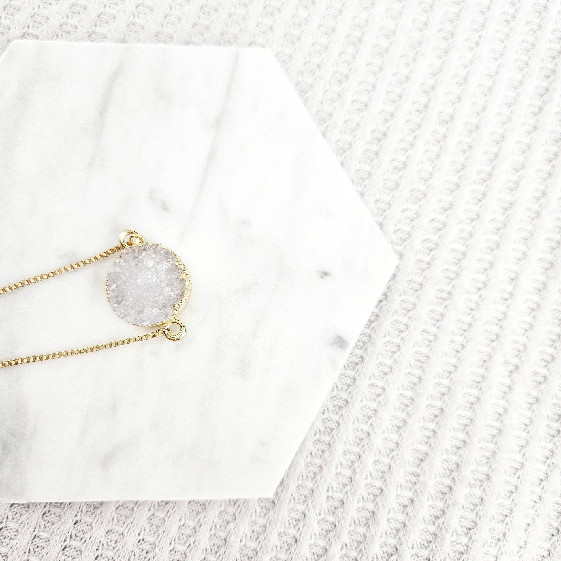 Adjustable Round Druzy Quartz Crystal Bracelet