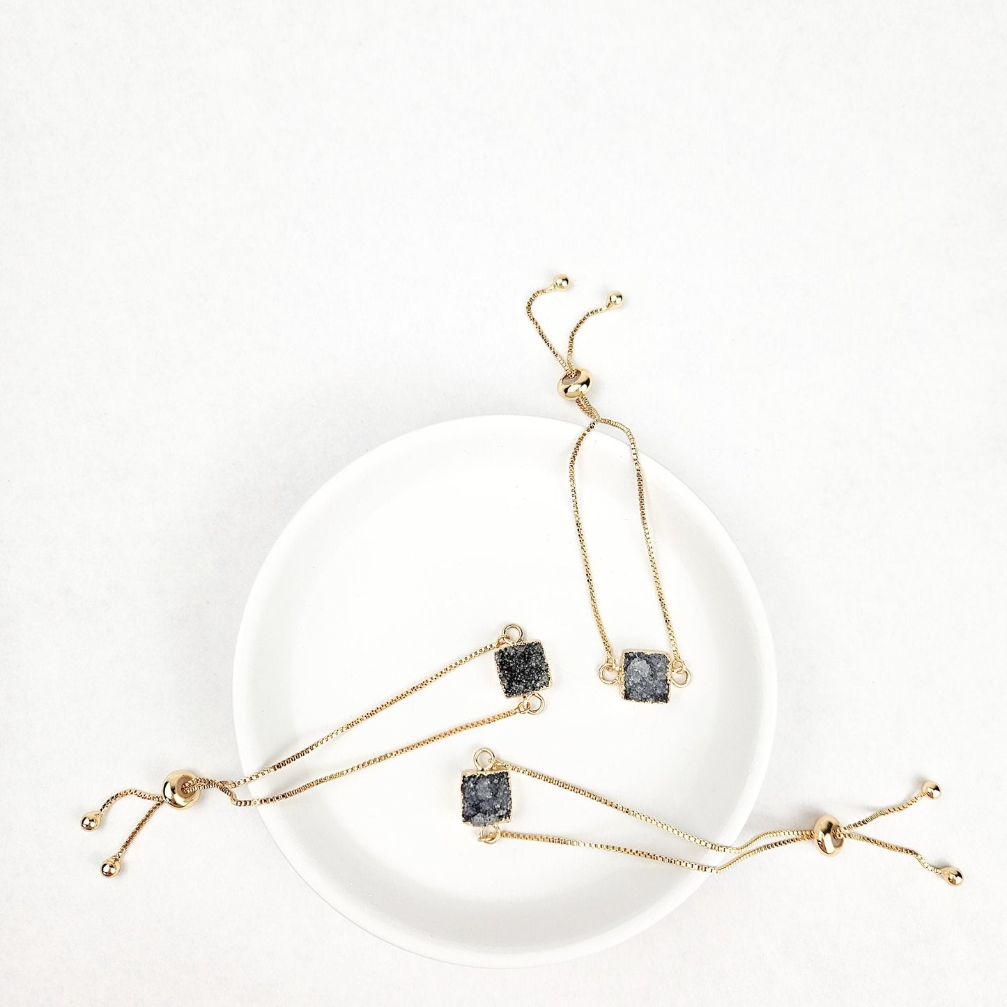 Adjustable Smoky Quartz Druzy Crystal Bracelet