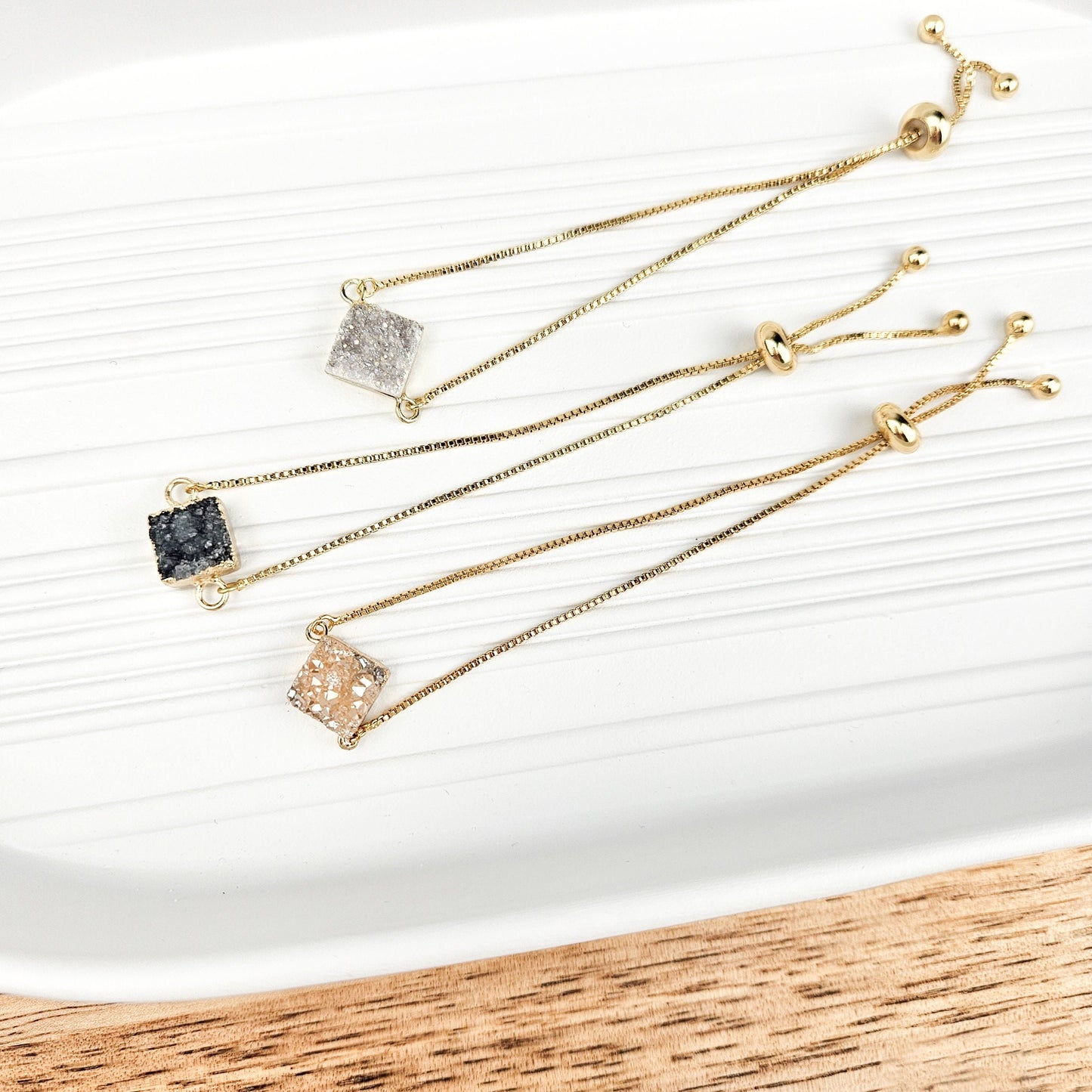 Adjustable Smoky Quartz Druzy Crystal Bracelet