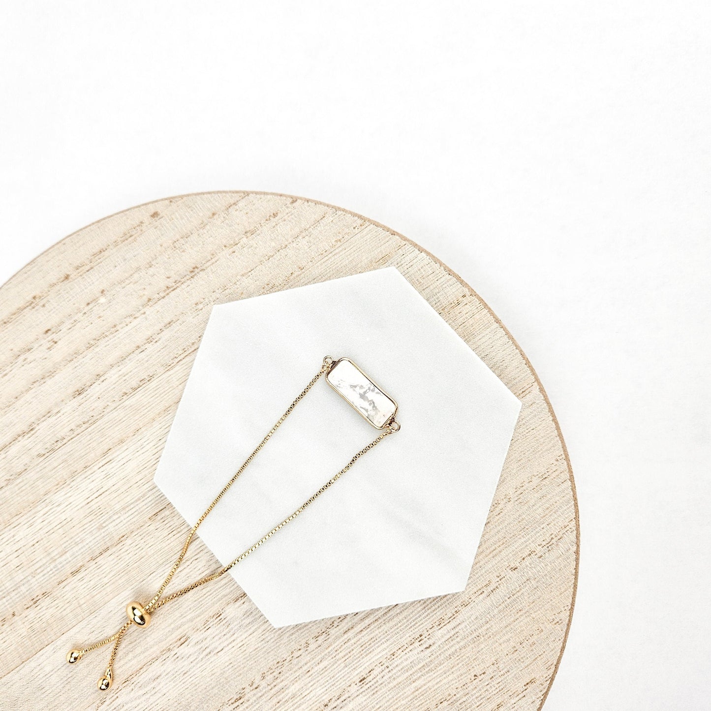 Adjustable Howlite Crystal Bar Bracelet