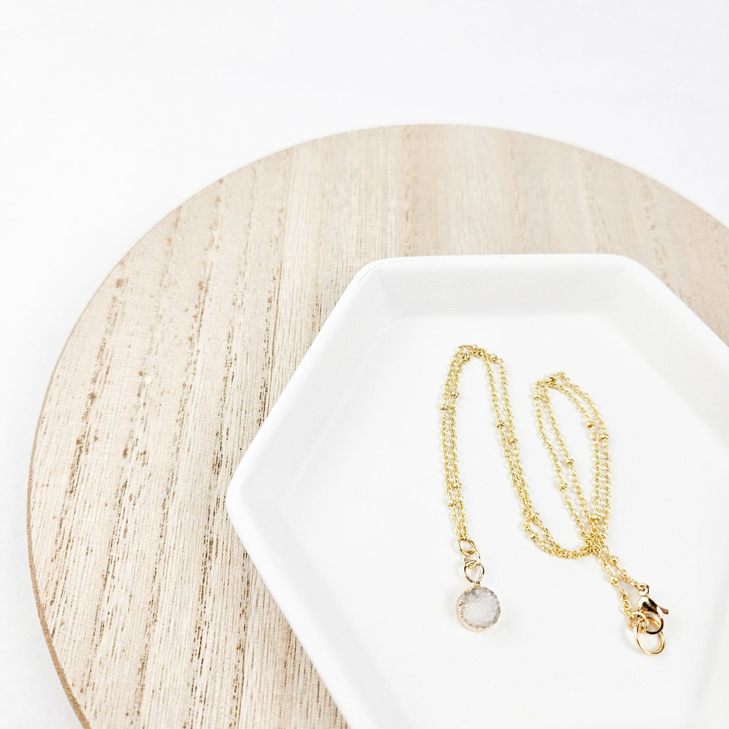 Delicate Clear Quartz Druzy Necklace