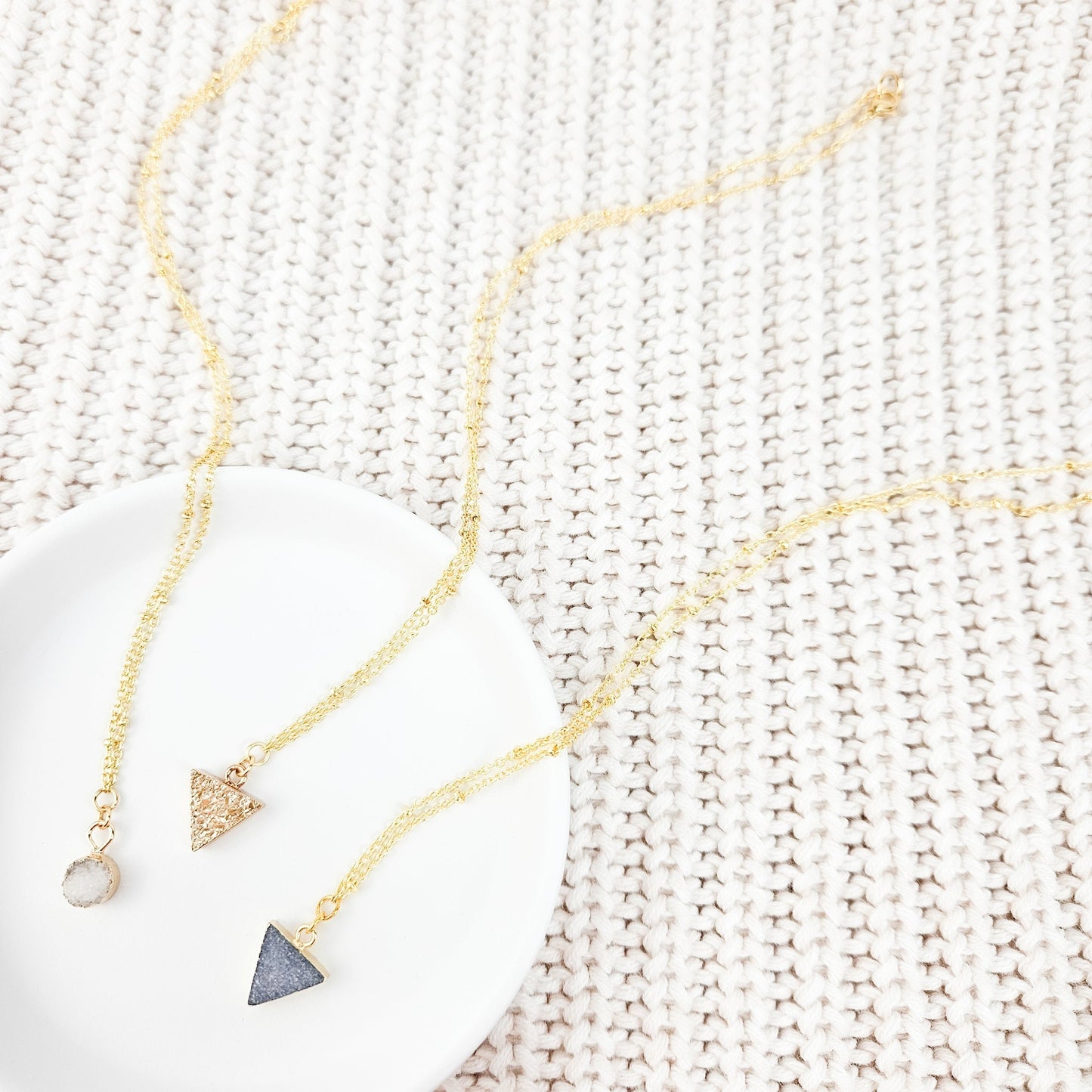 Dainty Smoky Quartz Druzy Triangle Necklace