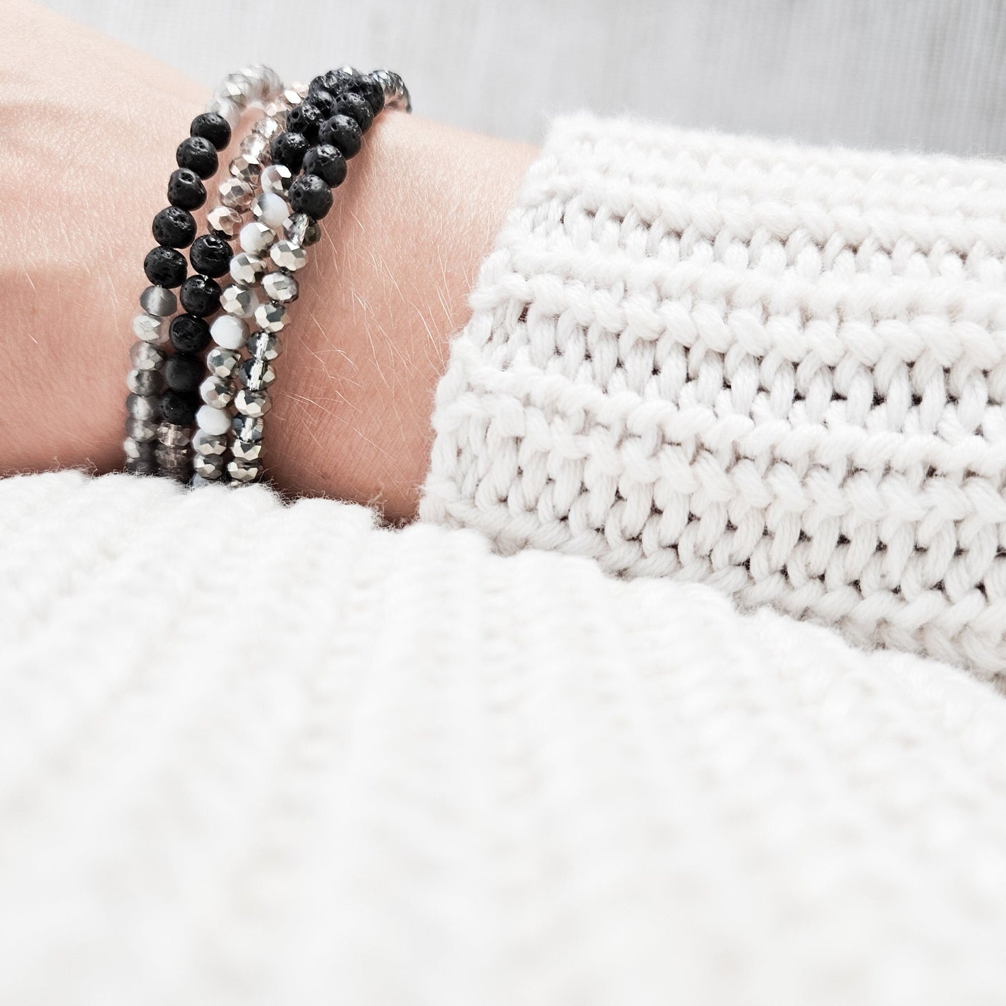 Glass + Lava Silver Bangle Bracelet Set