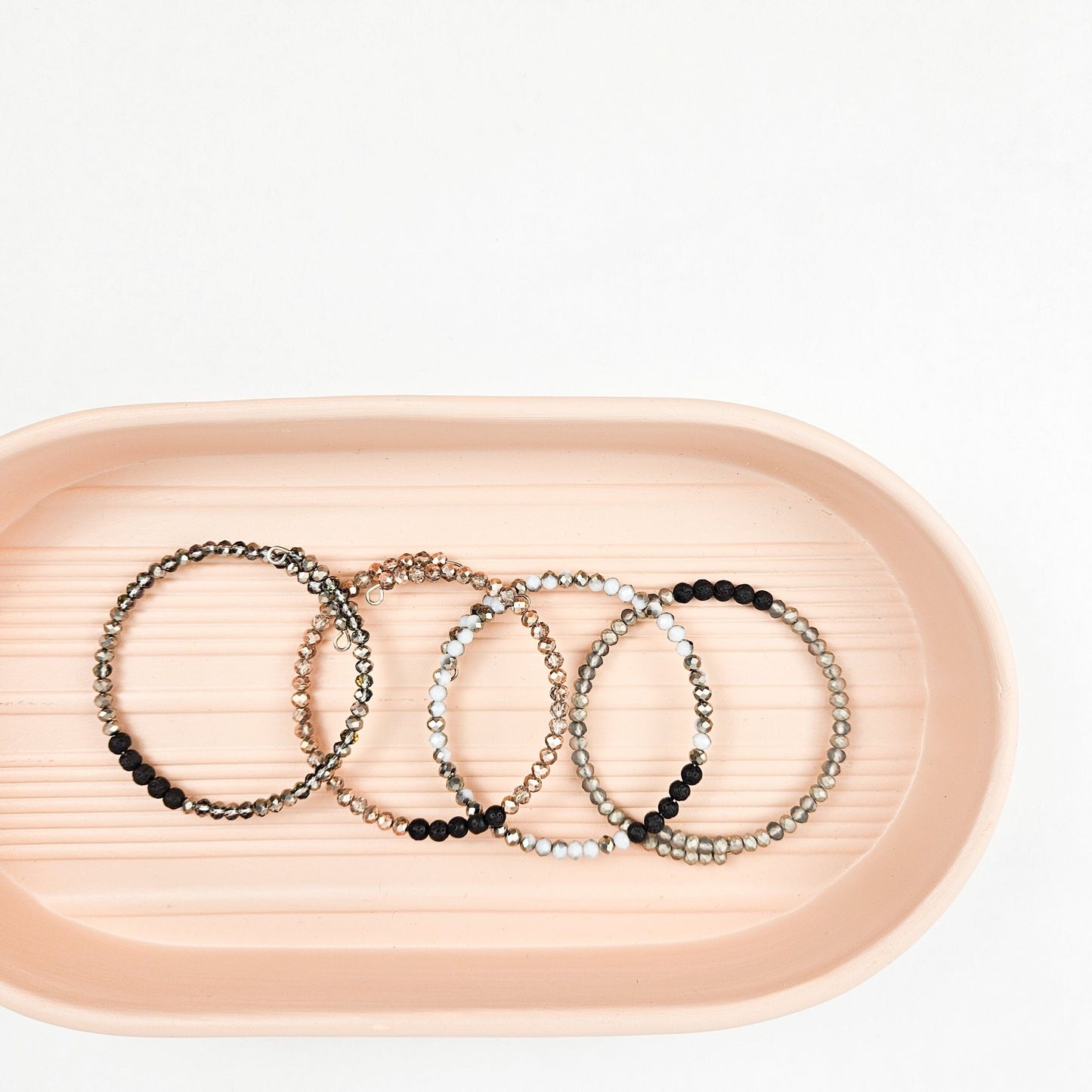Glass + Lava Silver Bangle Bracelet Set