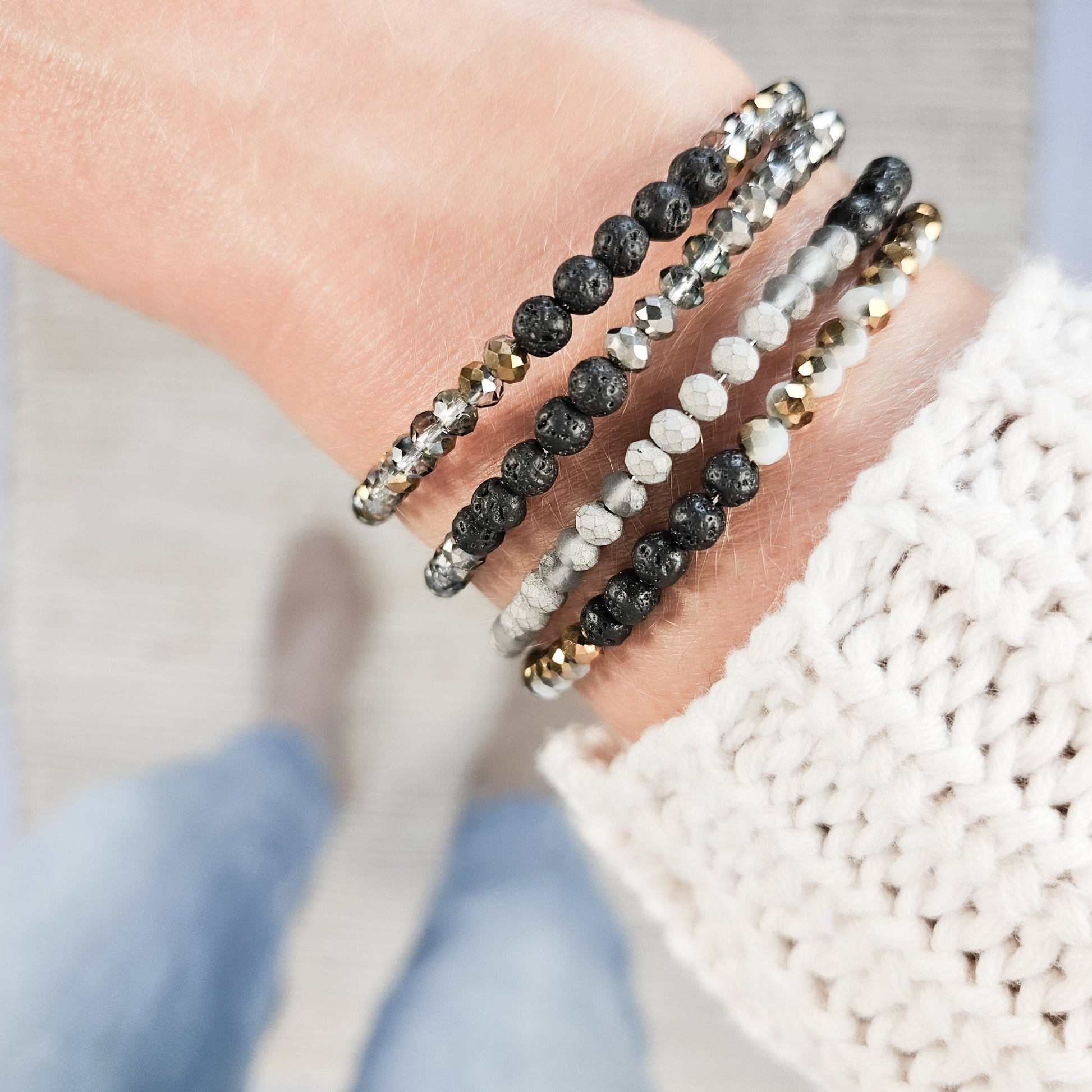 Glass + Lava Gold Bangle Bracelet Set