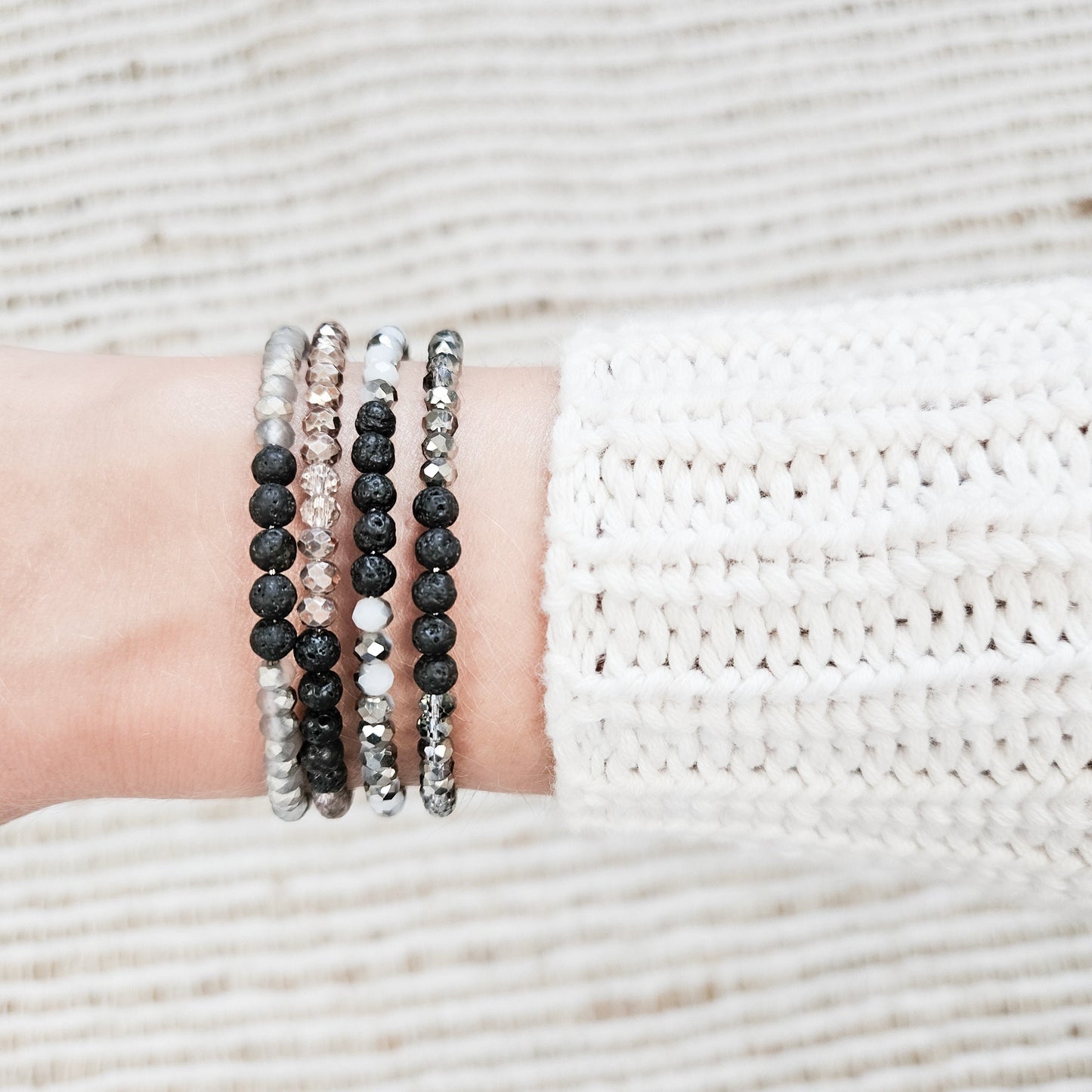 Glass + Lava Silver Bangle Bracelet Set