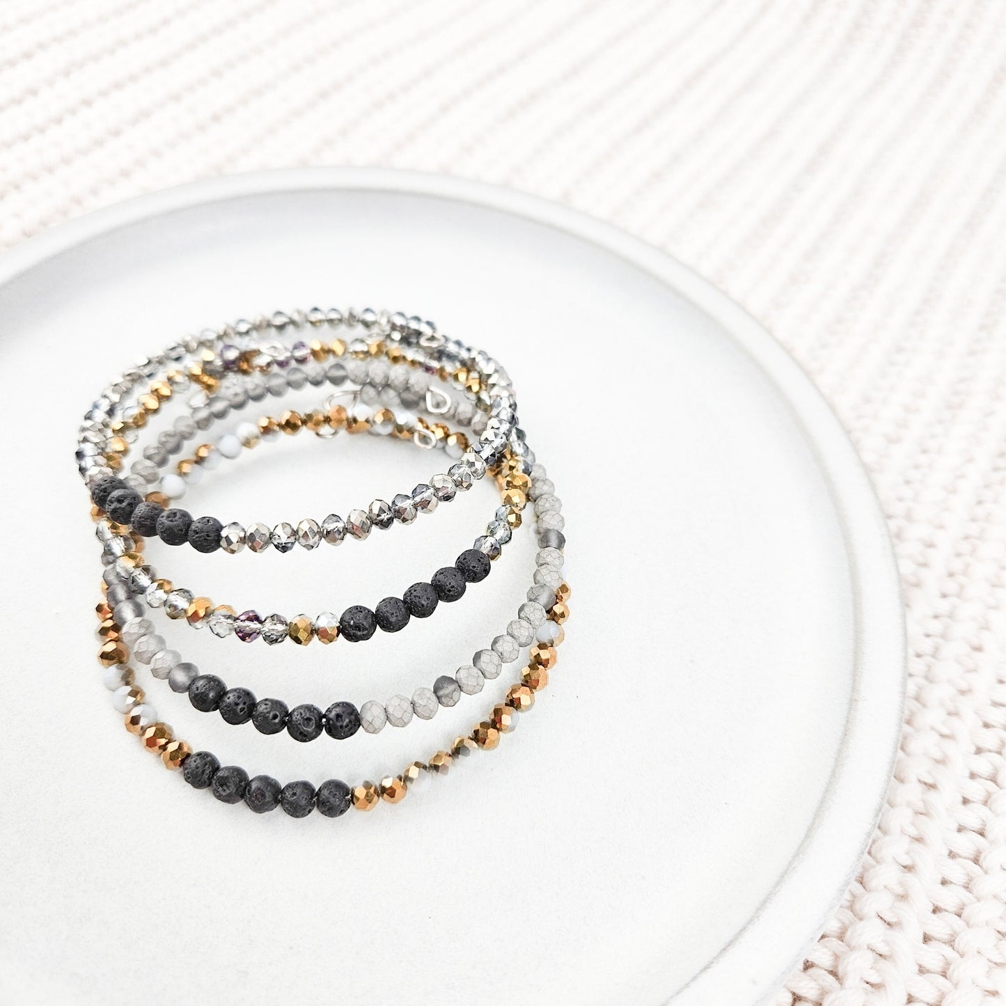 Glass + Lava Gold Bangle Bracelet Set