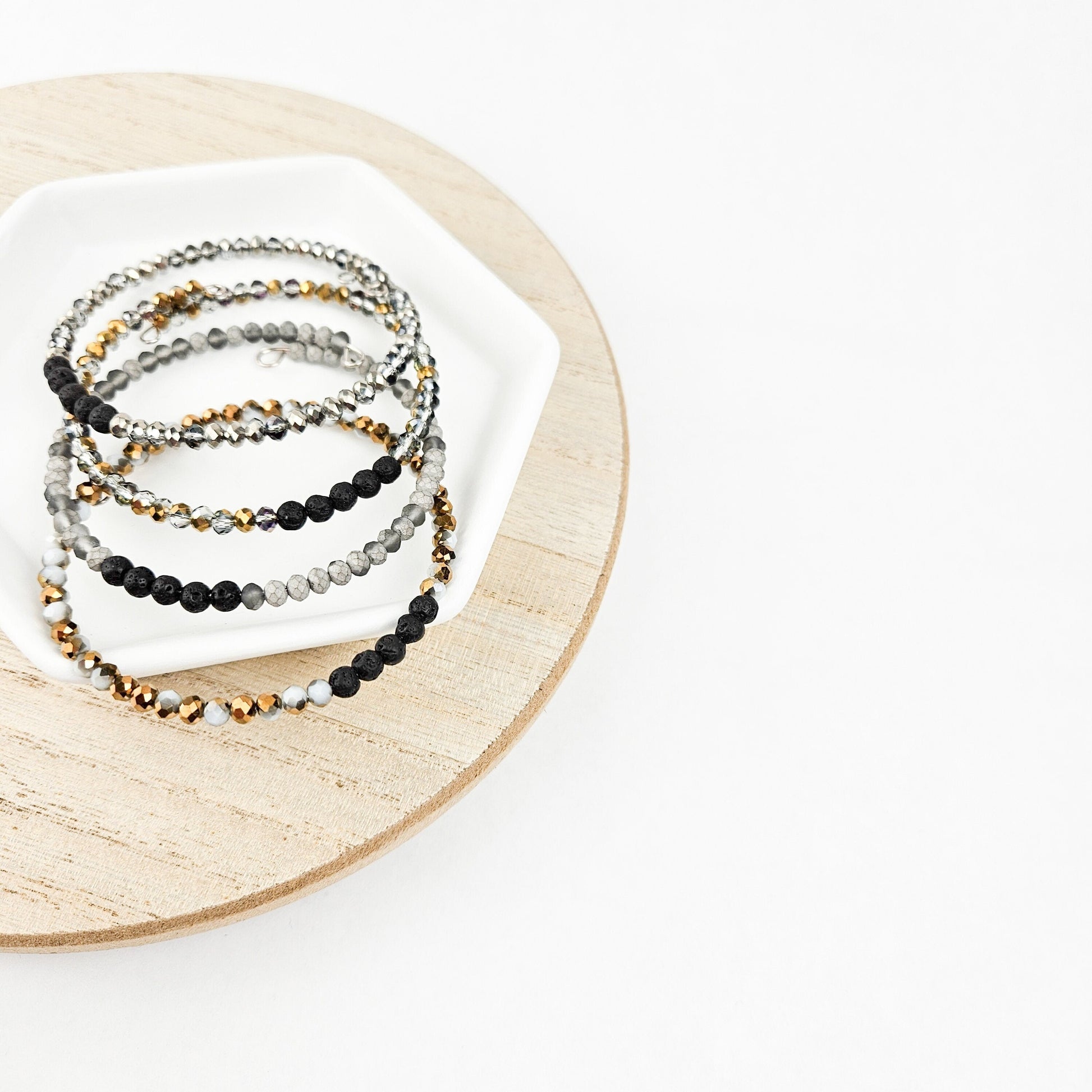 Glass + Lava Gold Bangle Bracelet Set