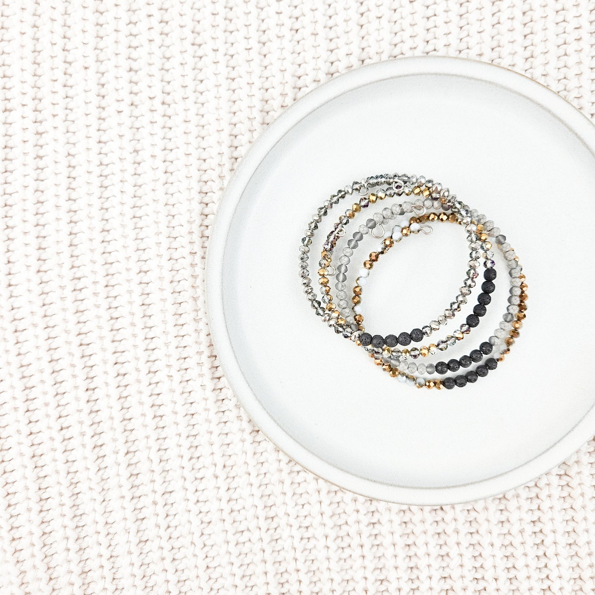 Glass + Lava Gold Bangle Bracelet Set
