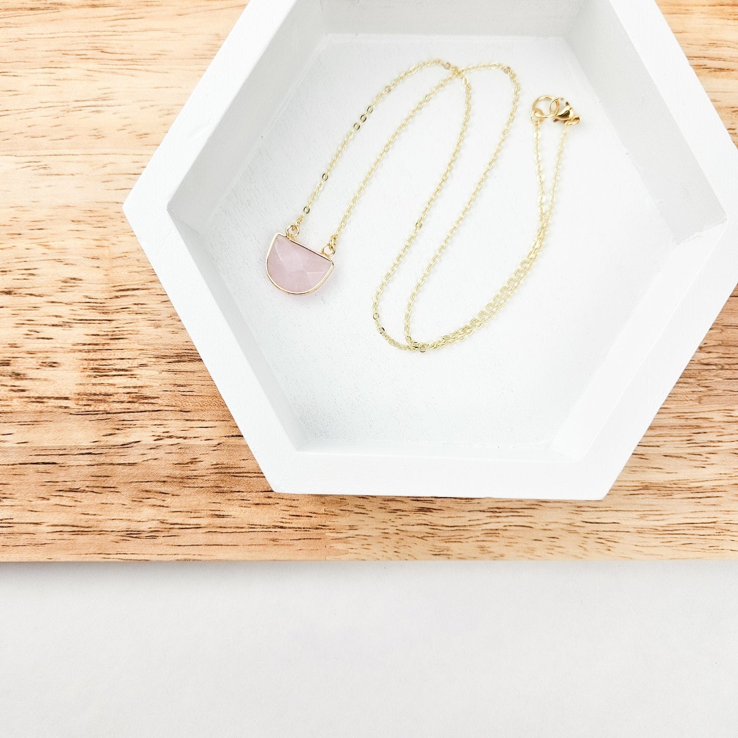 Half Moon Rose Quartz Crystal Necklace