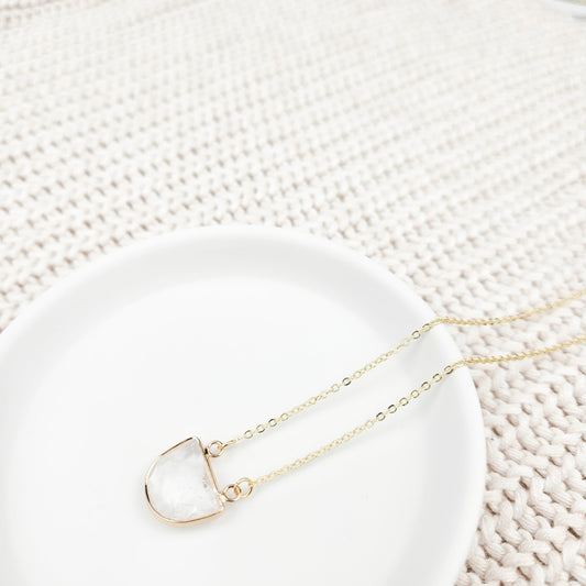 Half Moon Clear Quartz Crystal Necklace