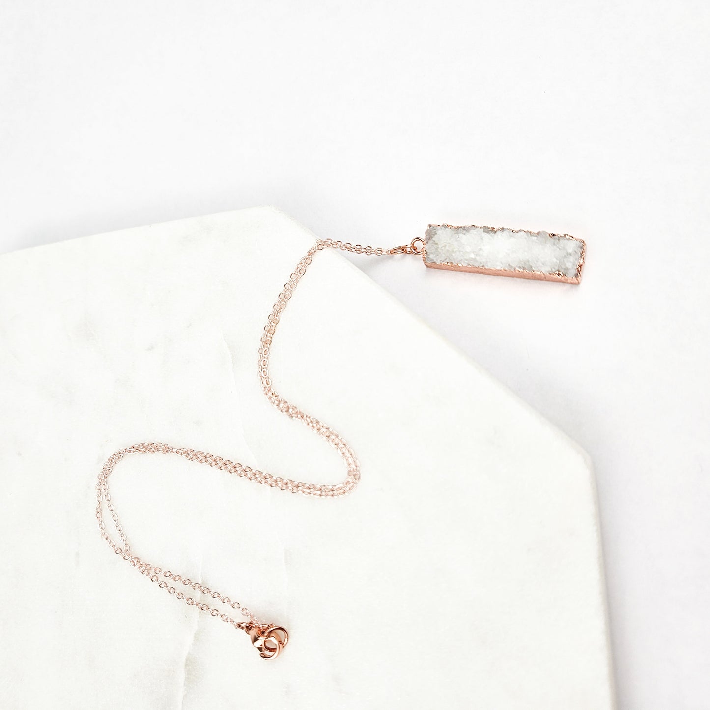 Druzy Quartz Bar Rose Gold Necklace
