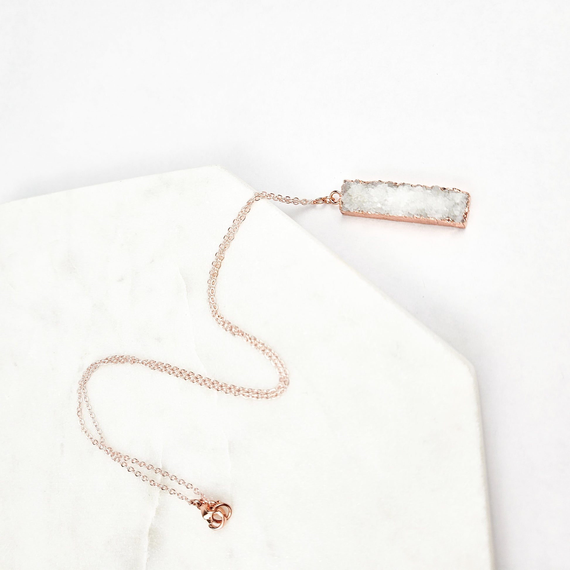 Druzy Quartz Bar Rose Gold Necklace