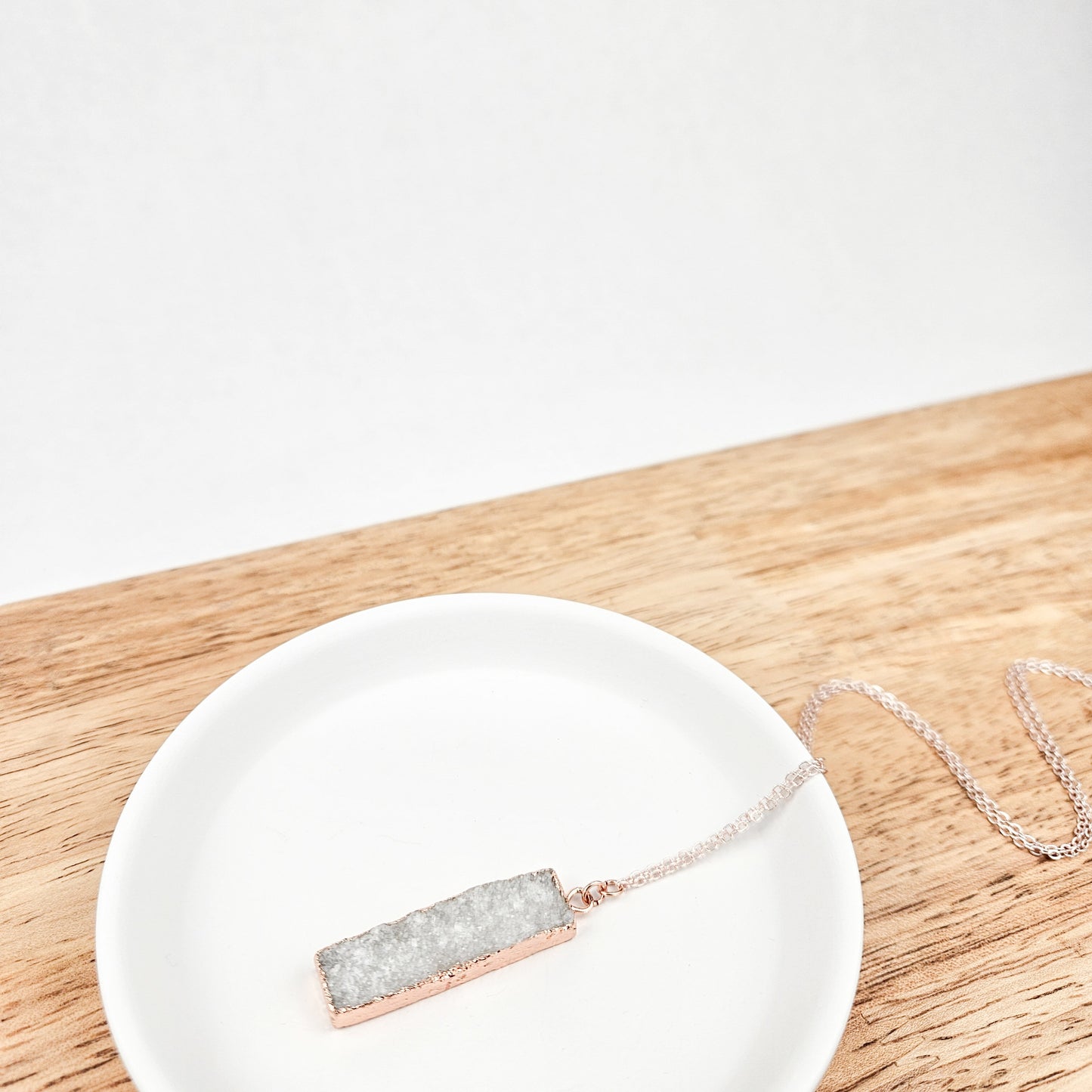 Druzy Quartz Bar Rose Gold Necklace