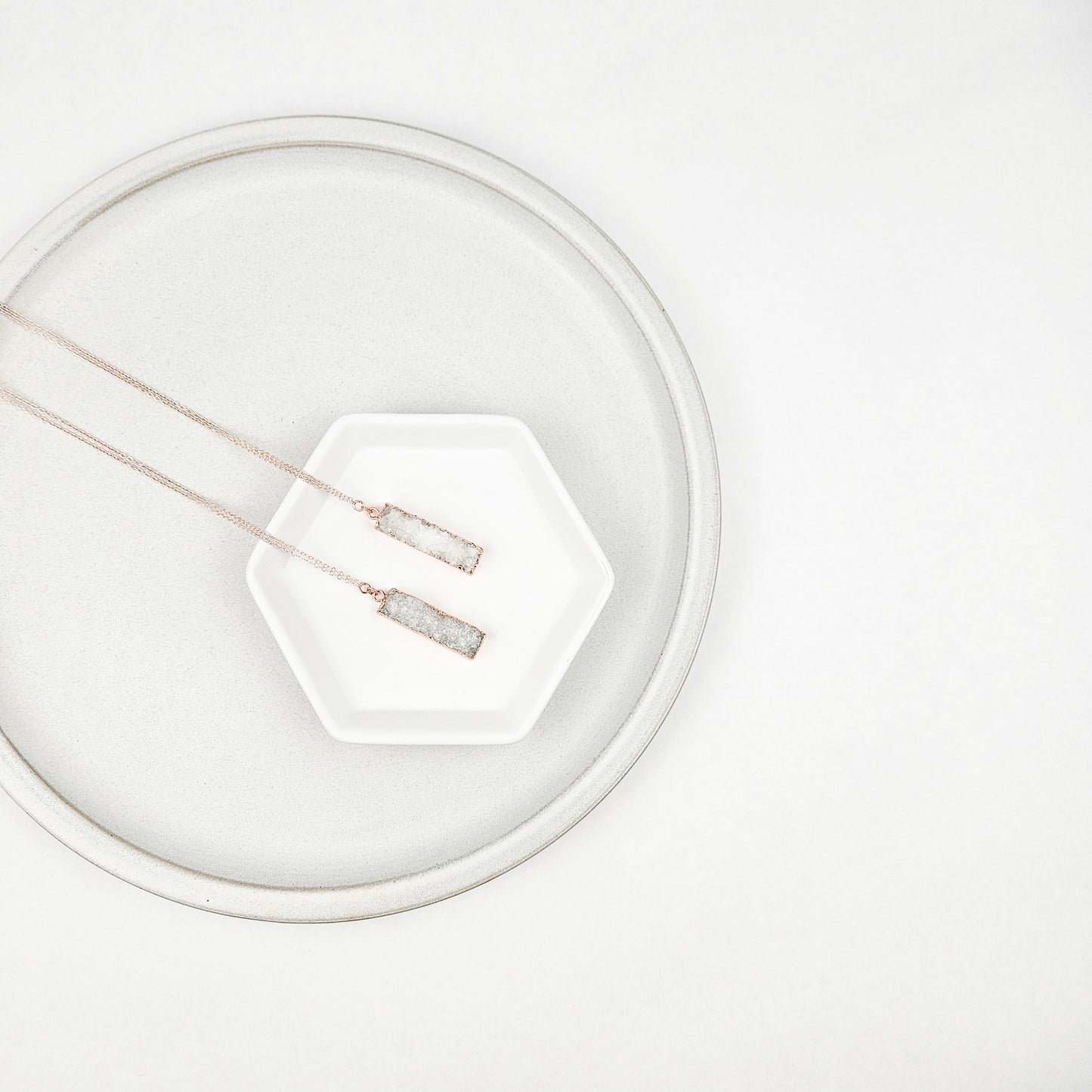 Druzy Quartz Bar Rose Gold Necklace