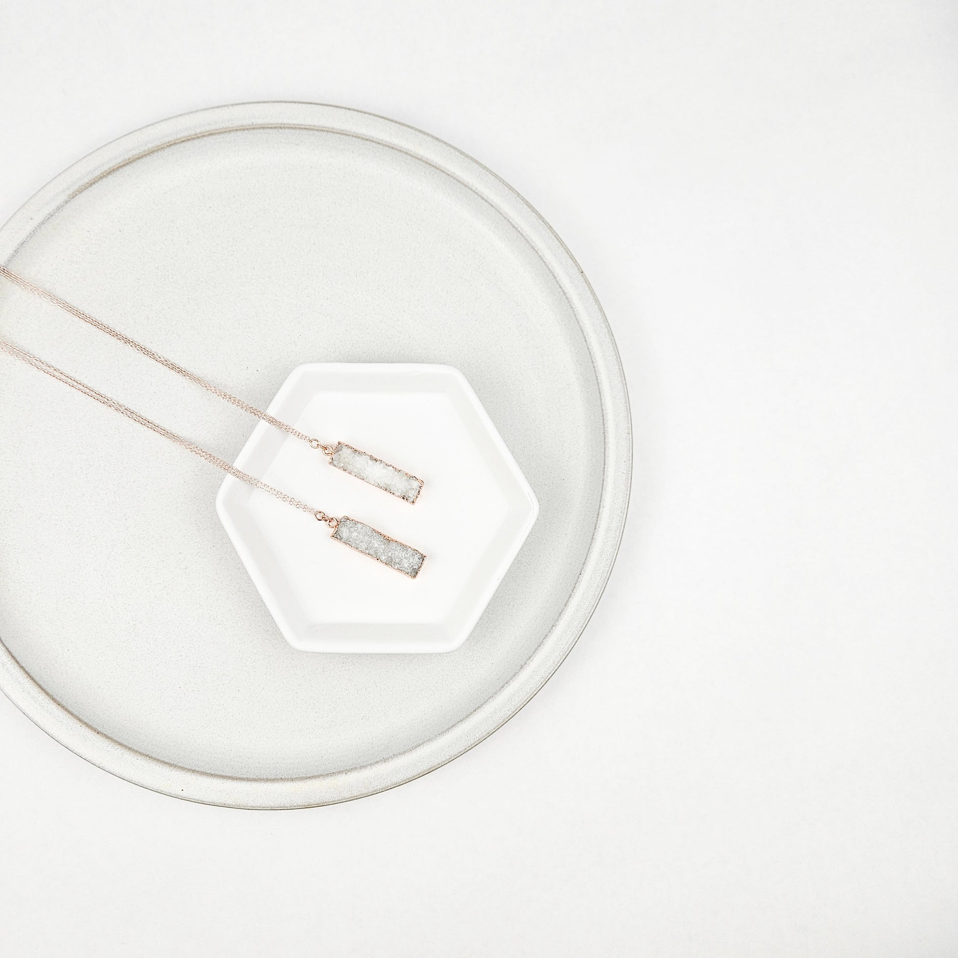 Druzy Quartz Bar Rose Gold Necklace