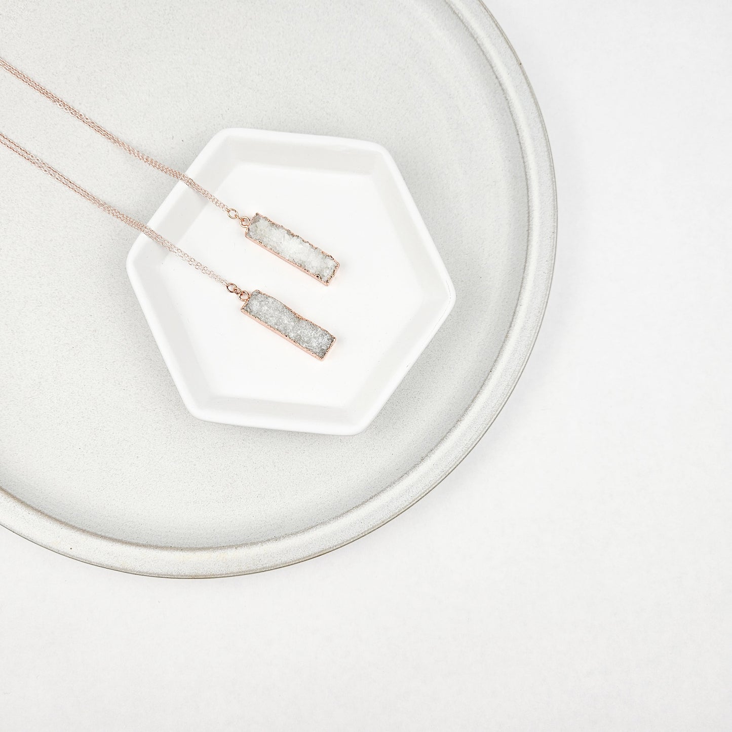Druzy Quartz Bar Rose Gold Necklace