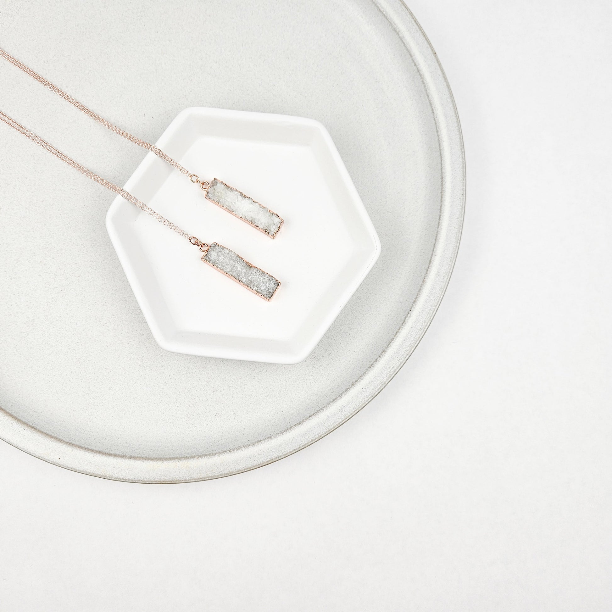 Druzy Quartz Bar Rose Gold Necklace