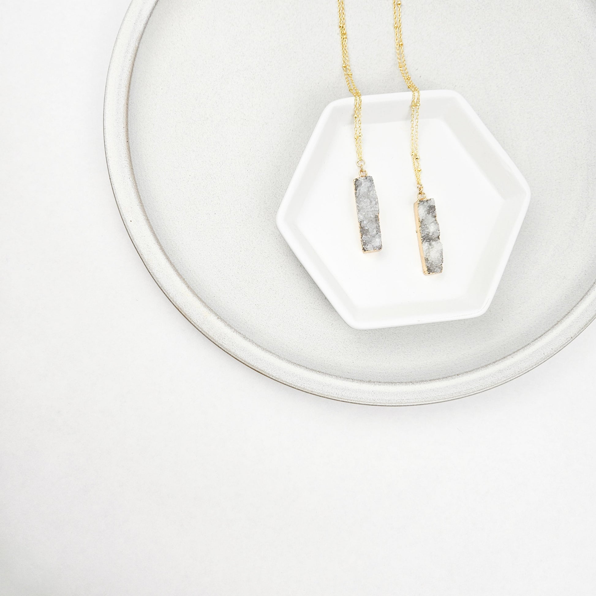 Druzy Quartz Bar Gold Necklace