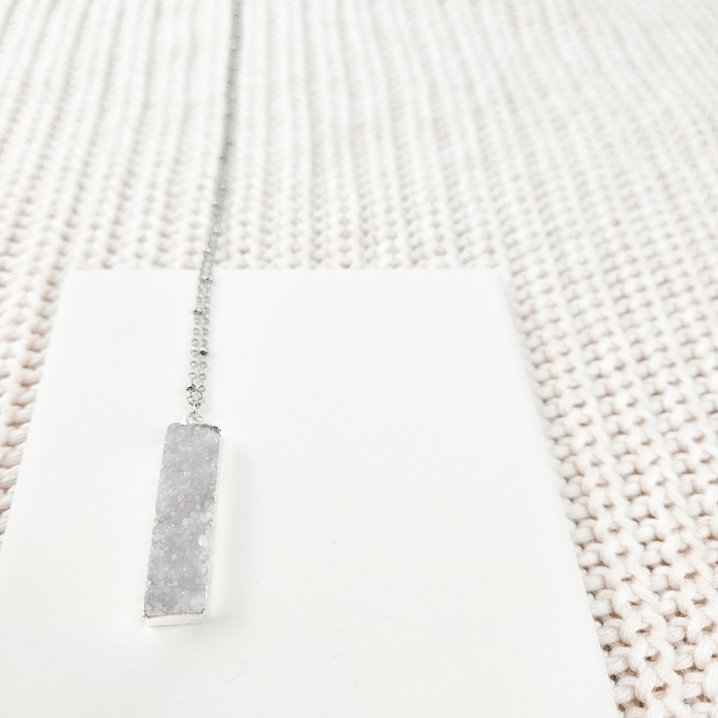 Druzy Quartz Bar Silver Necklace