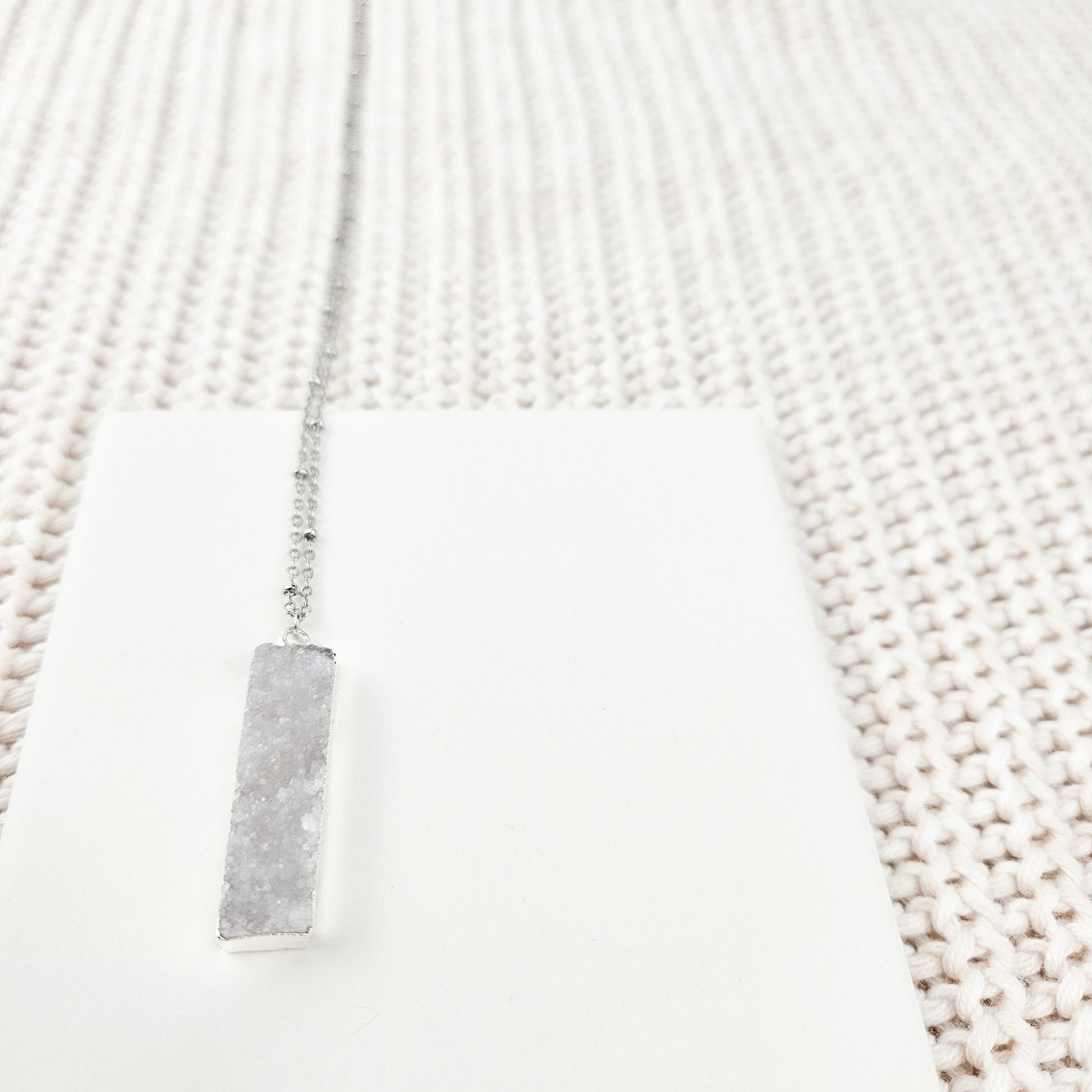 Druzy Quartz Bar Silver Necklace