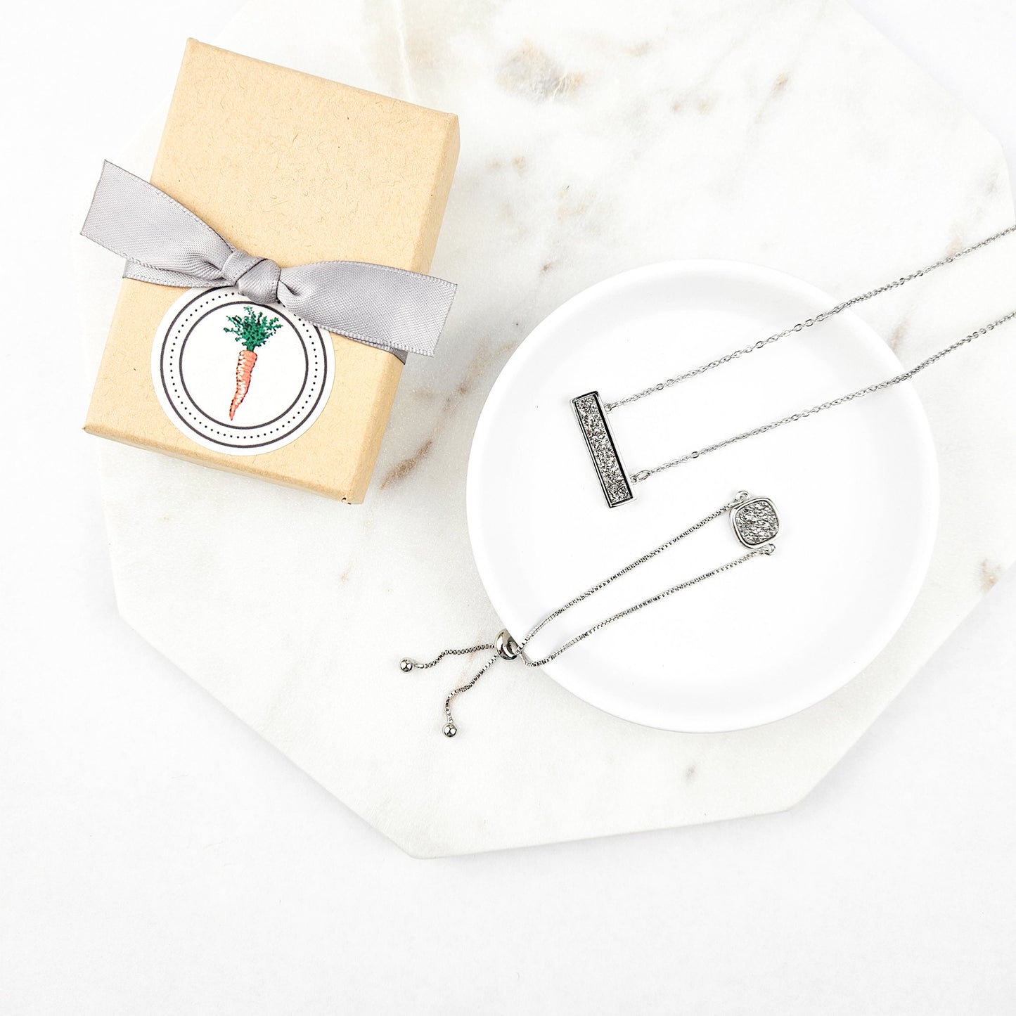 Dainty Silver Druzy Bar Gold Necklace