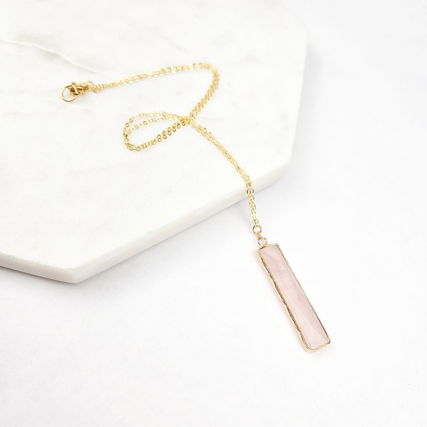 Rose Quartz Bar Necklace