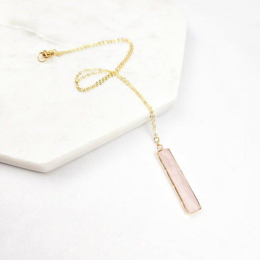 Rose Quartz Bar Necklace