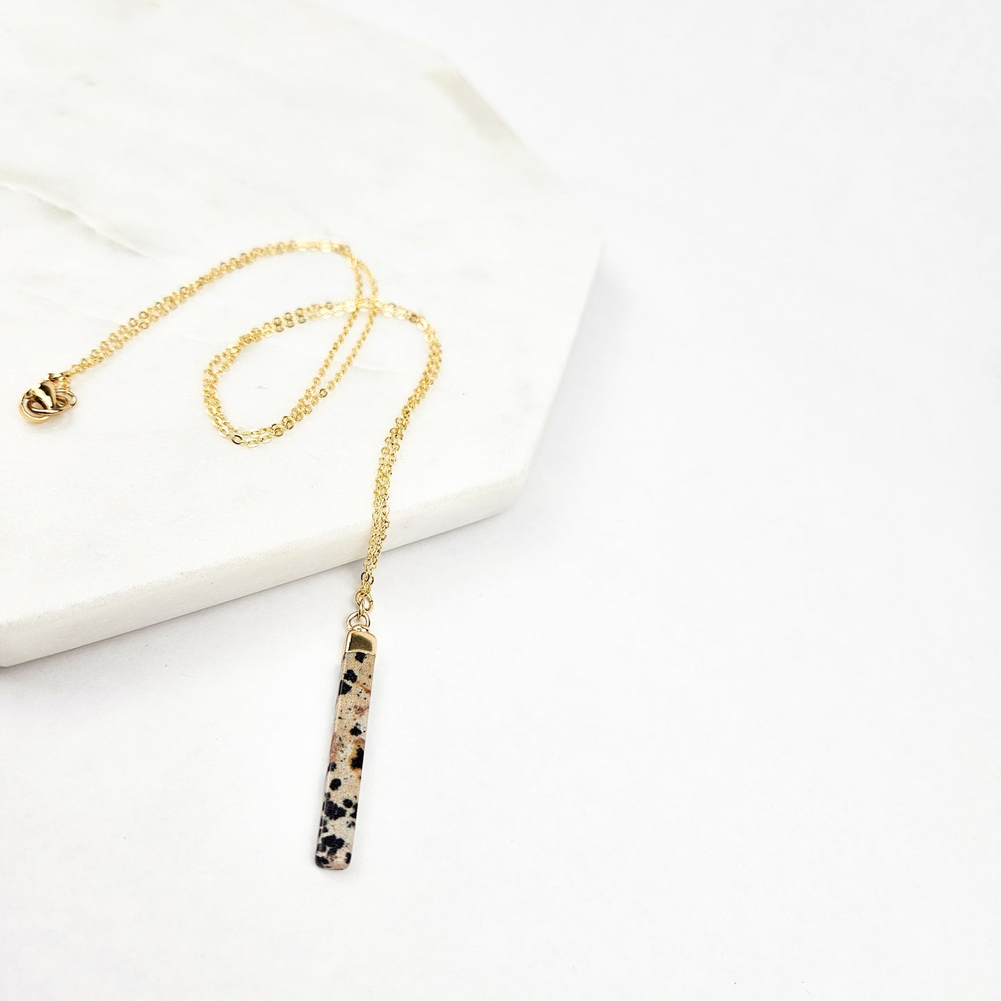 Skinny Bar Dalmatian Jasper Gemstone Necklace