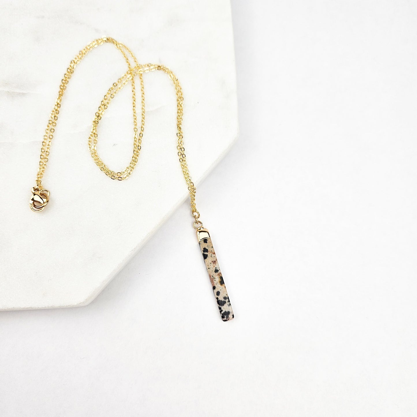 Skinny Bar Dalmatian Jasper Gemstone Necklace