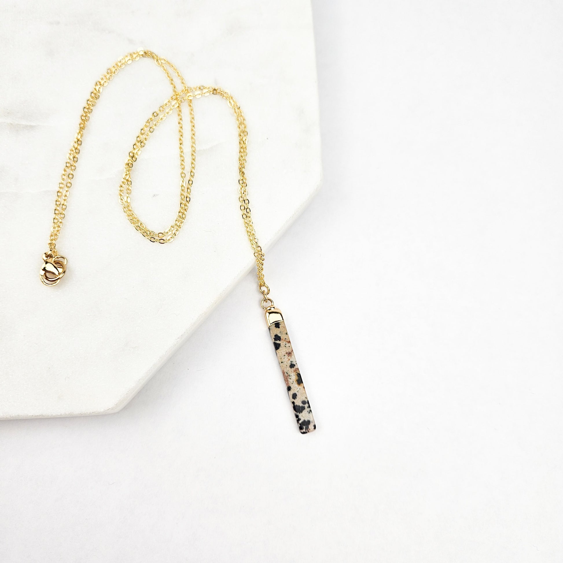 Skinny Bar Dalmatian Jasper Gemstone Necklace