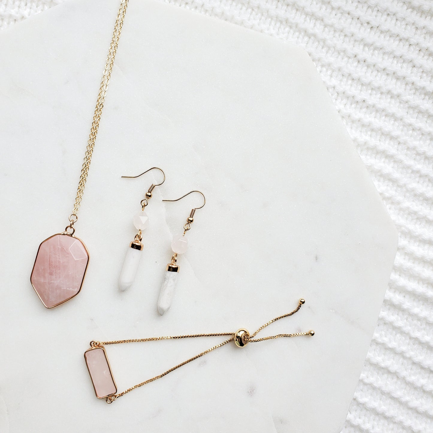 Rose Quartz Crystal Shield Necklace