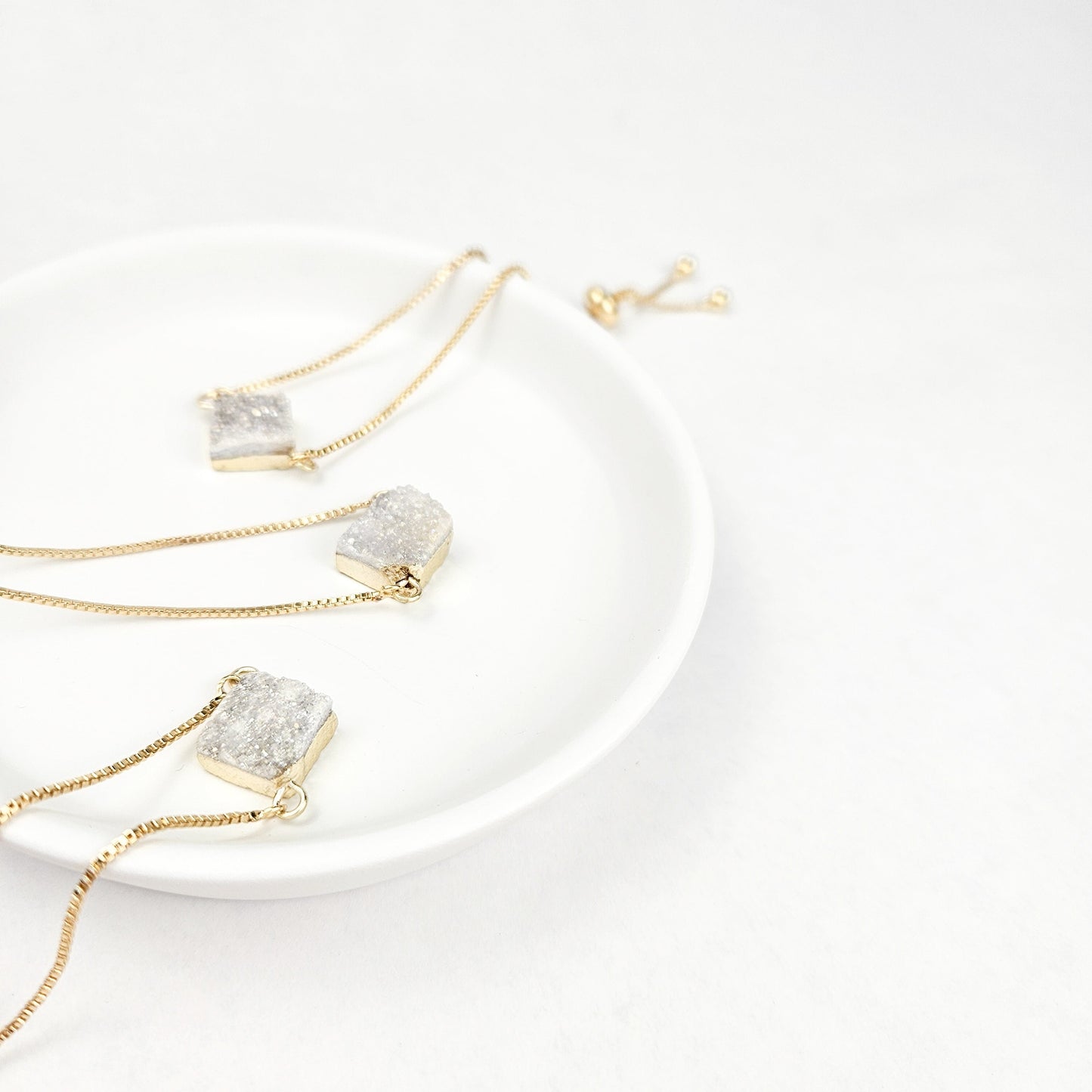 Adjustable Clear Druzy Quartz Crystal Bracelet