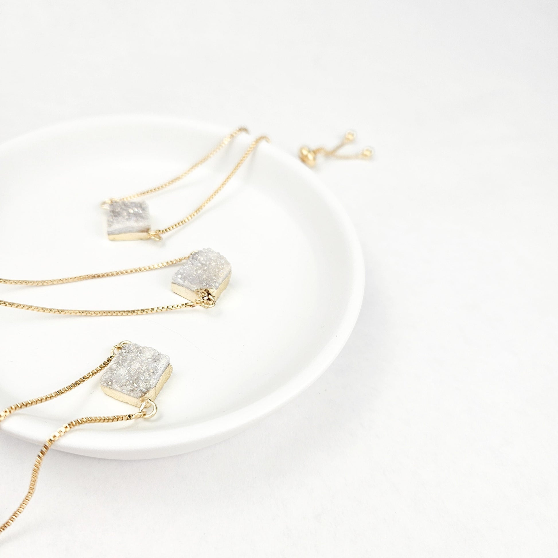 Adjustable Clear Druzy Quartz Crystal Bracelet