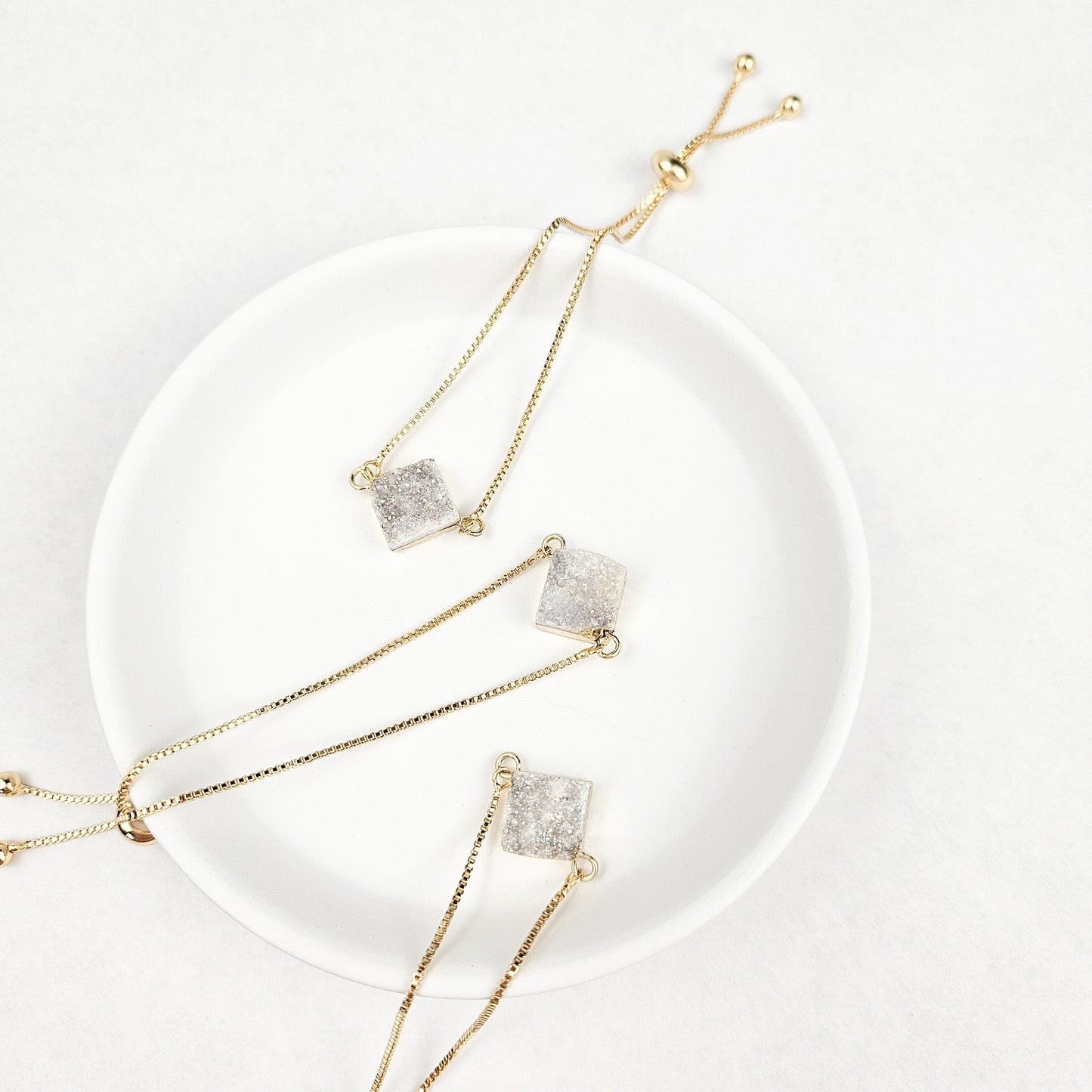 Adjustable Clear Druzy Quartz Crystal Bracelet