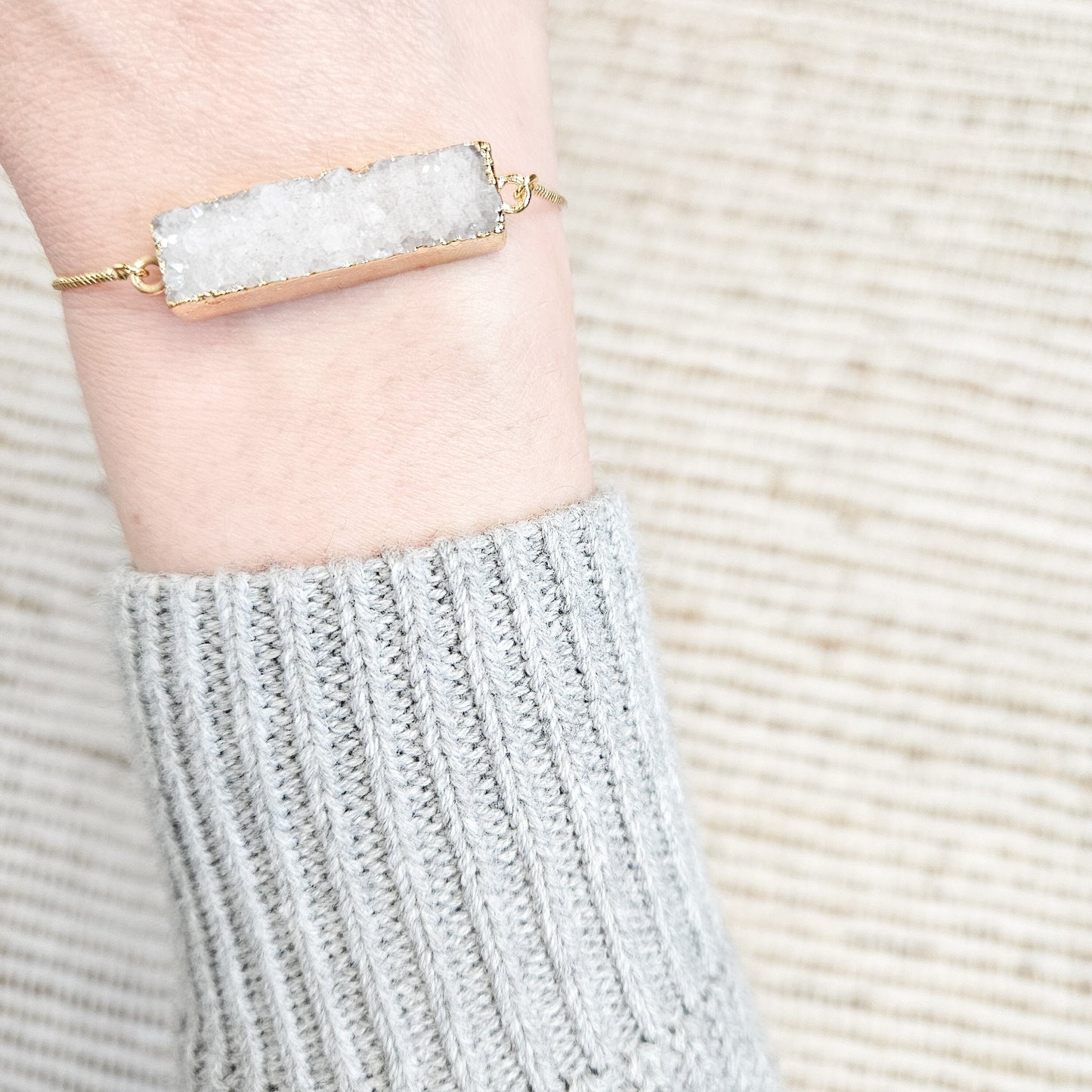 Adjustable Quartz Bar Druzy Crystal Bracelet