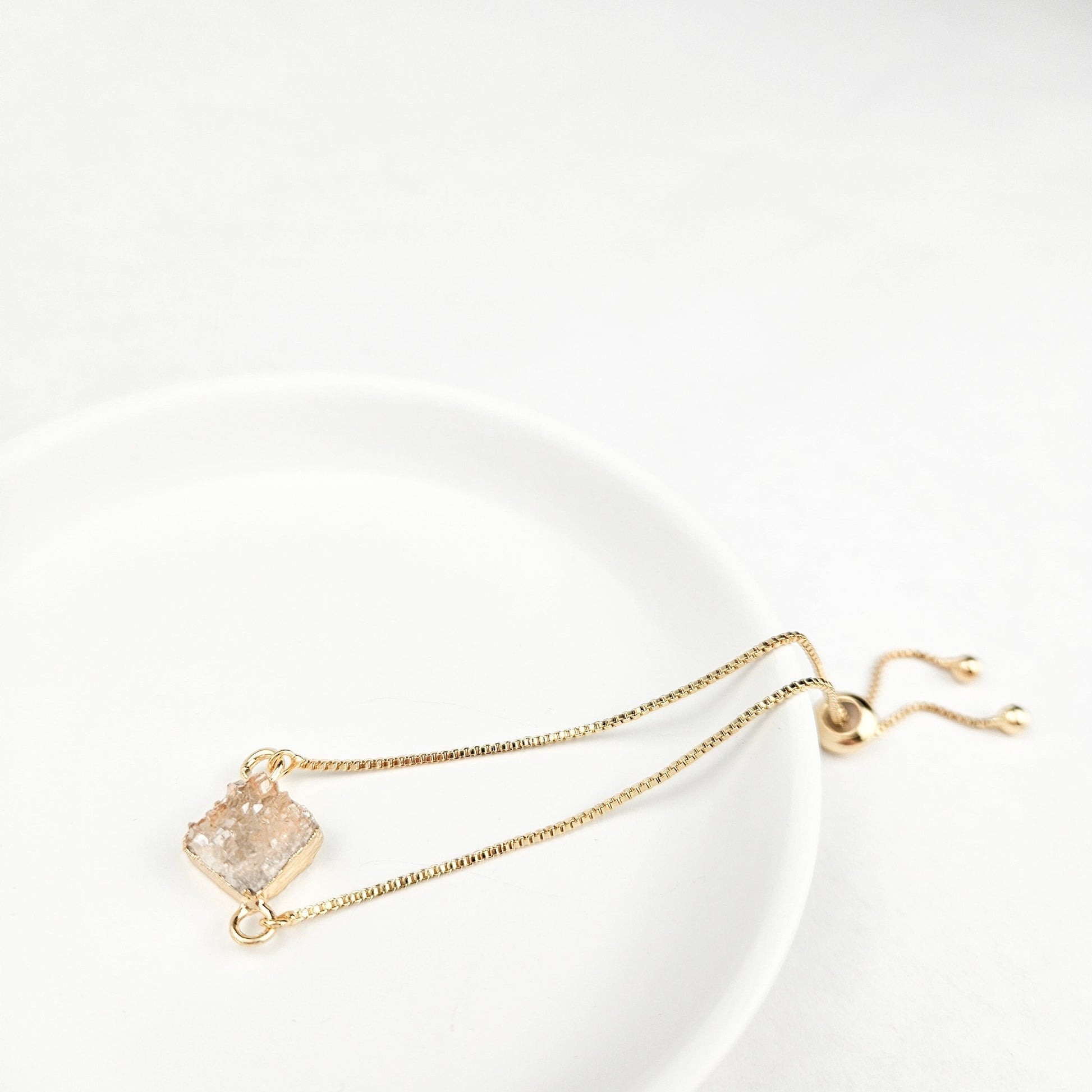 Adjustable Beige Druzy Quartz Crystal Bracelet