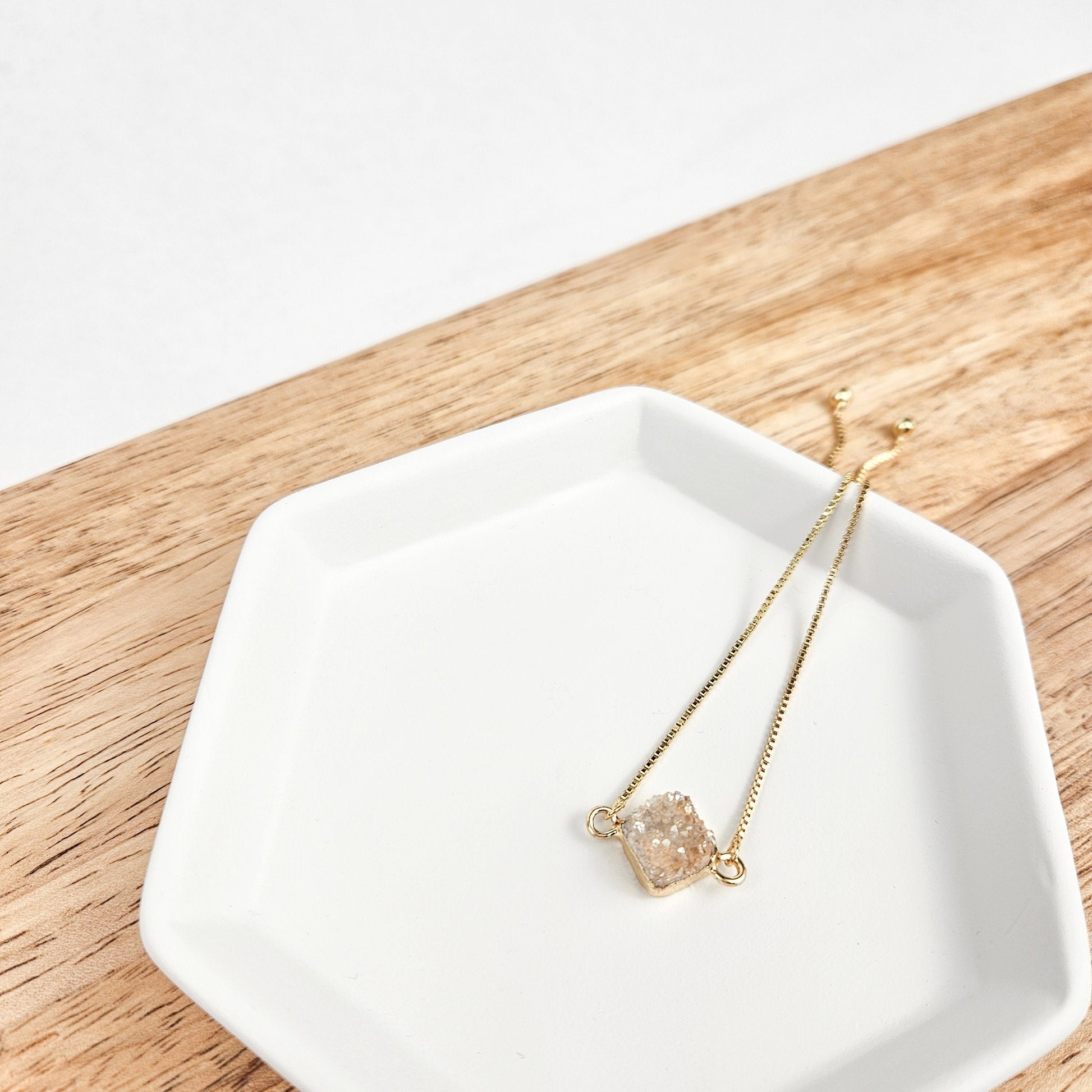 Adjustable Beige Druzy Quartz Crystal Bracelet