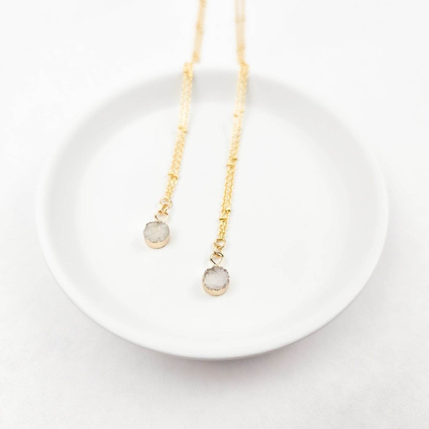 Delicate Clear Quartz Druzy Necklace