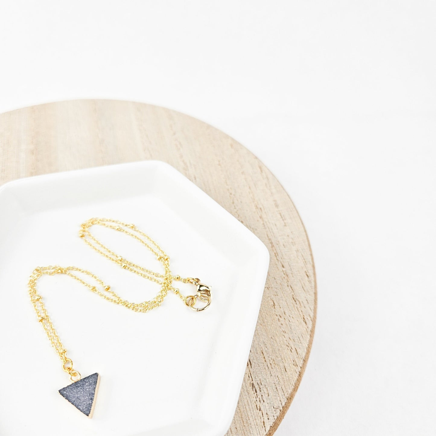 Dainty Smoky Quartz Druzy Triangle Necklace