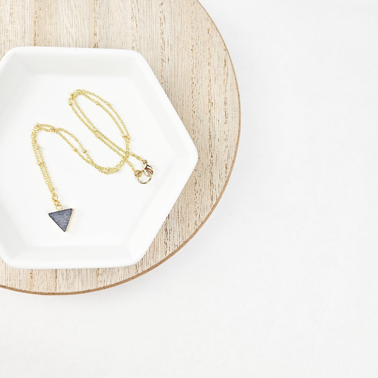 Dainty Smoky Quartz Druzy Triangle Necklace