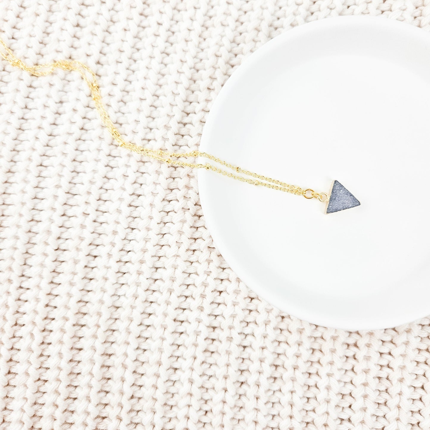 Dainty Smoky Quartz Druzy Triangle Necklace