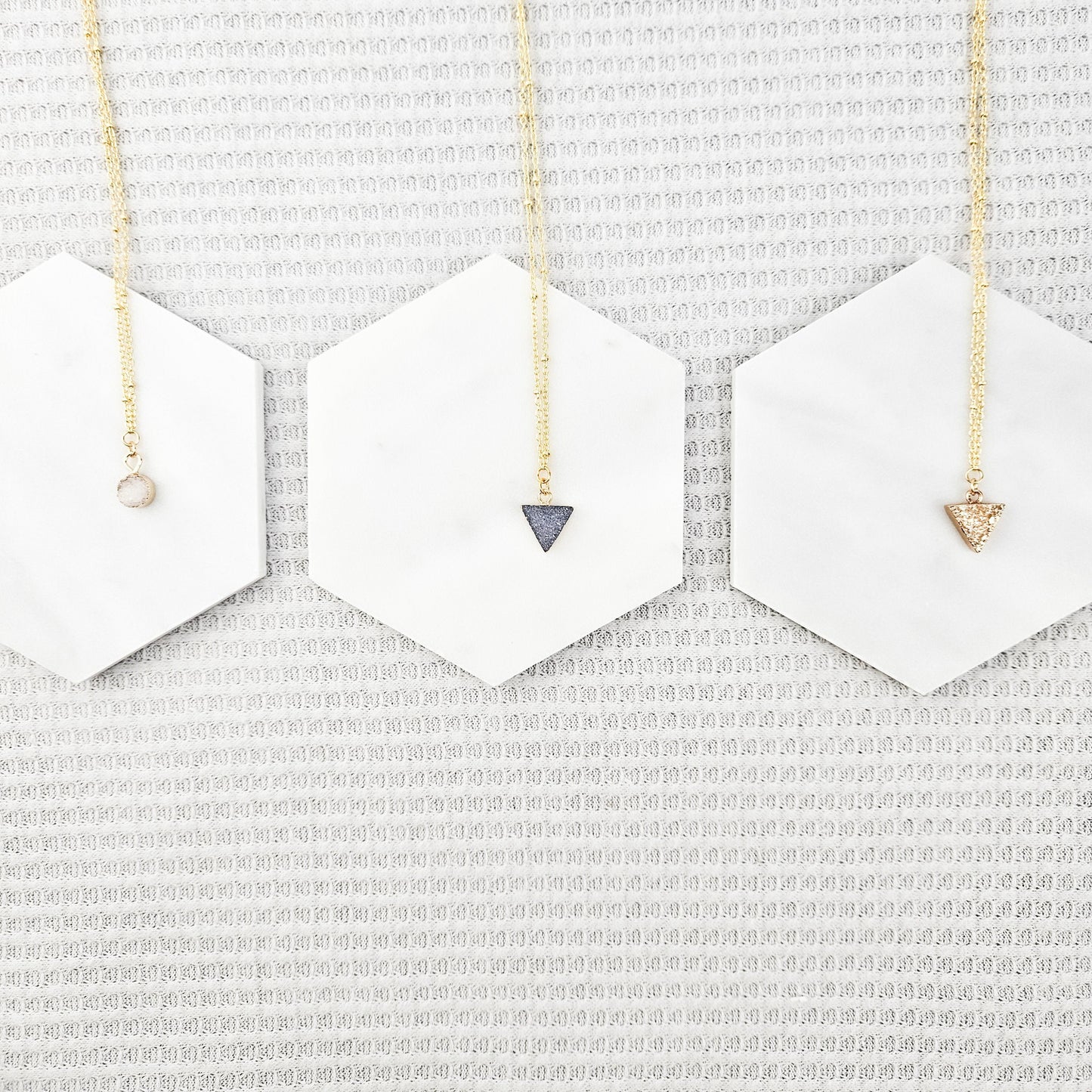 Dainty Smoky Quartz Druzy Triangle Necklace