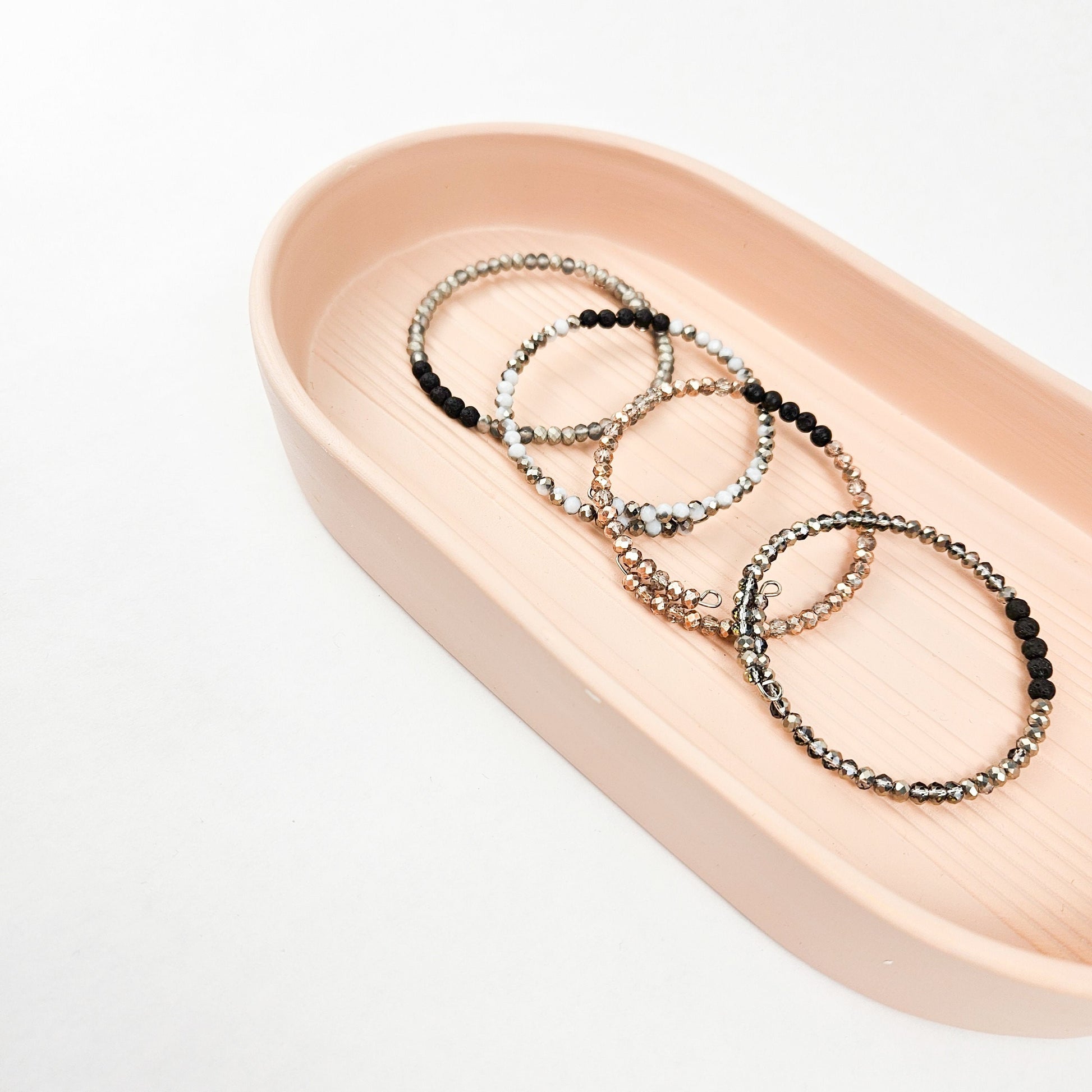 Glass + Lava Silver Bangle Bracelet Set