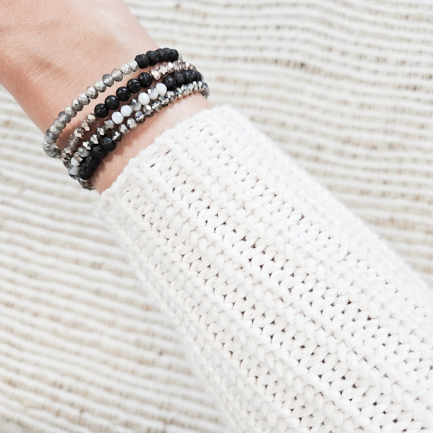 Glass + Lava Silver Bangle Bracelet Set